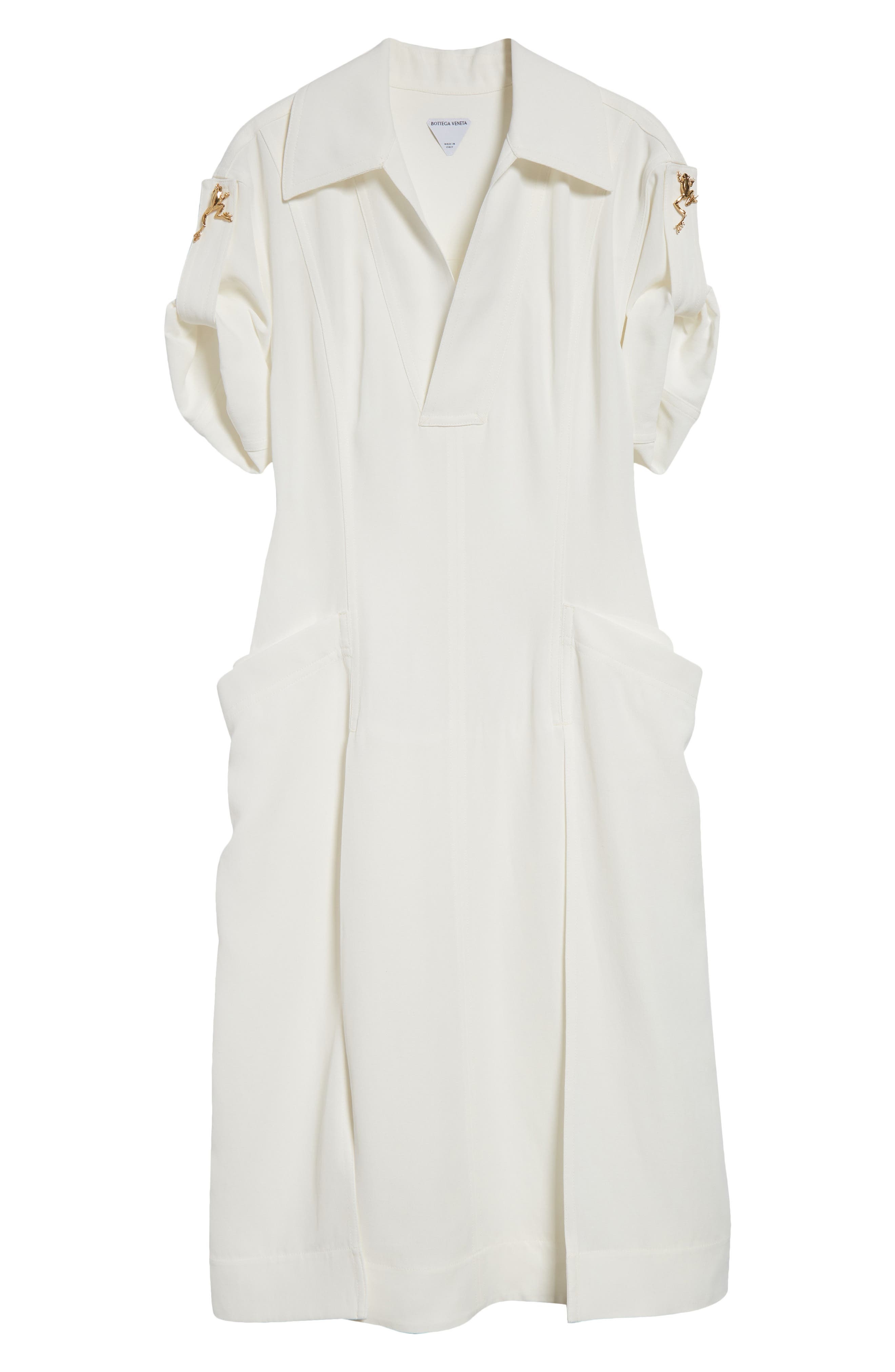 Bottega Veneta Pleated Viscose & Linen Midi Dress in 9071 Chalk at Nordstrom - 5