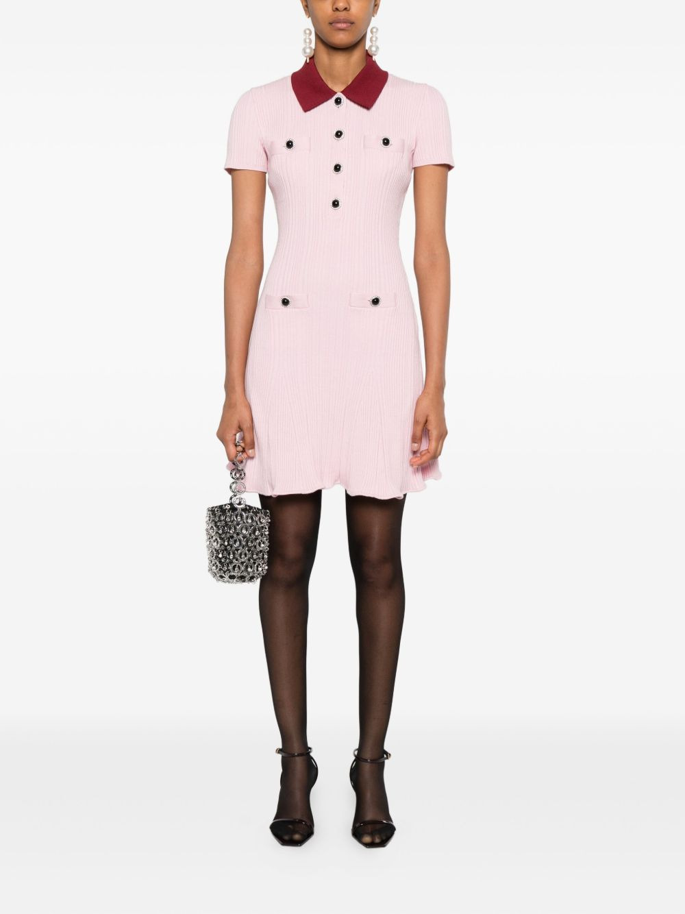 embellished ribbed mini dress - 2