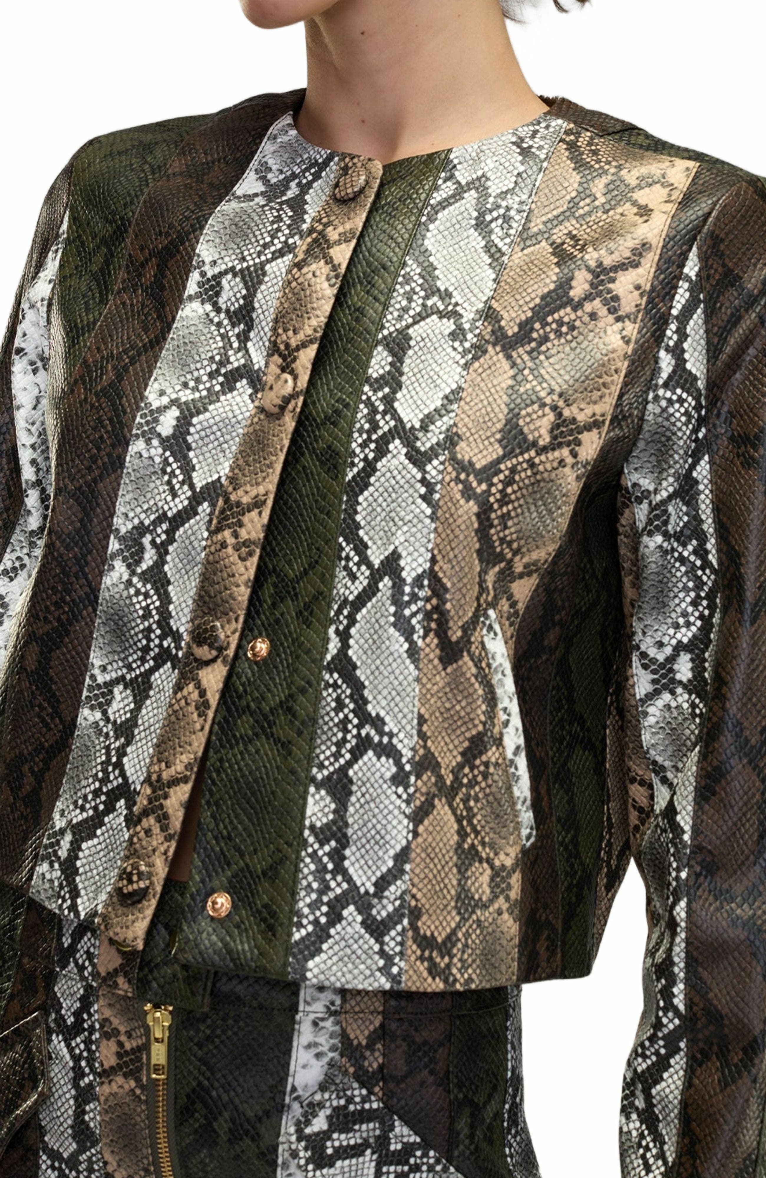 Cynthia Rowley Snake-Embossed Vegan Leather Cropped Jacket in Multi at Nordstrom - 8