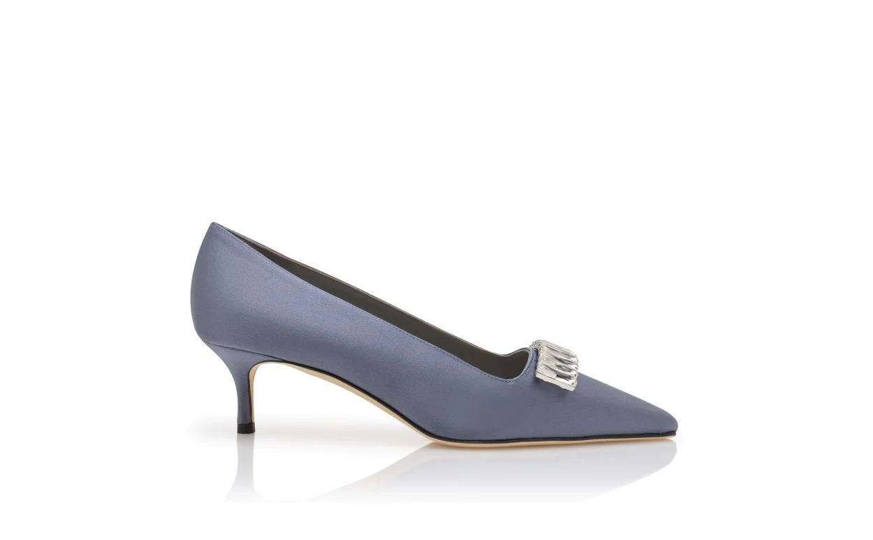 Grey Satin Crystal Embellished Pumps - 1