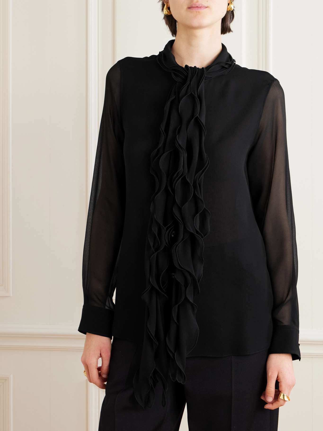 Ruffled silk-chiffon blouse Black - 3