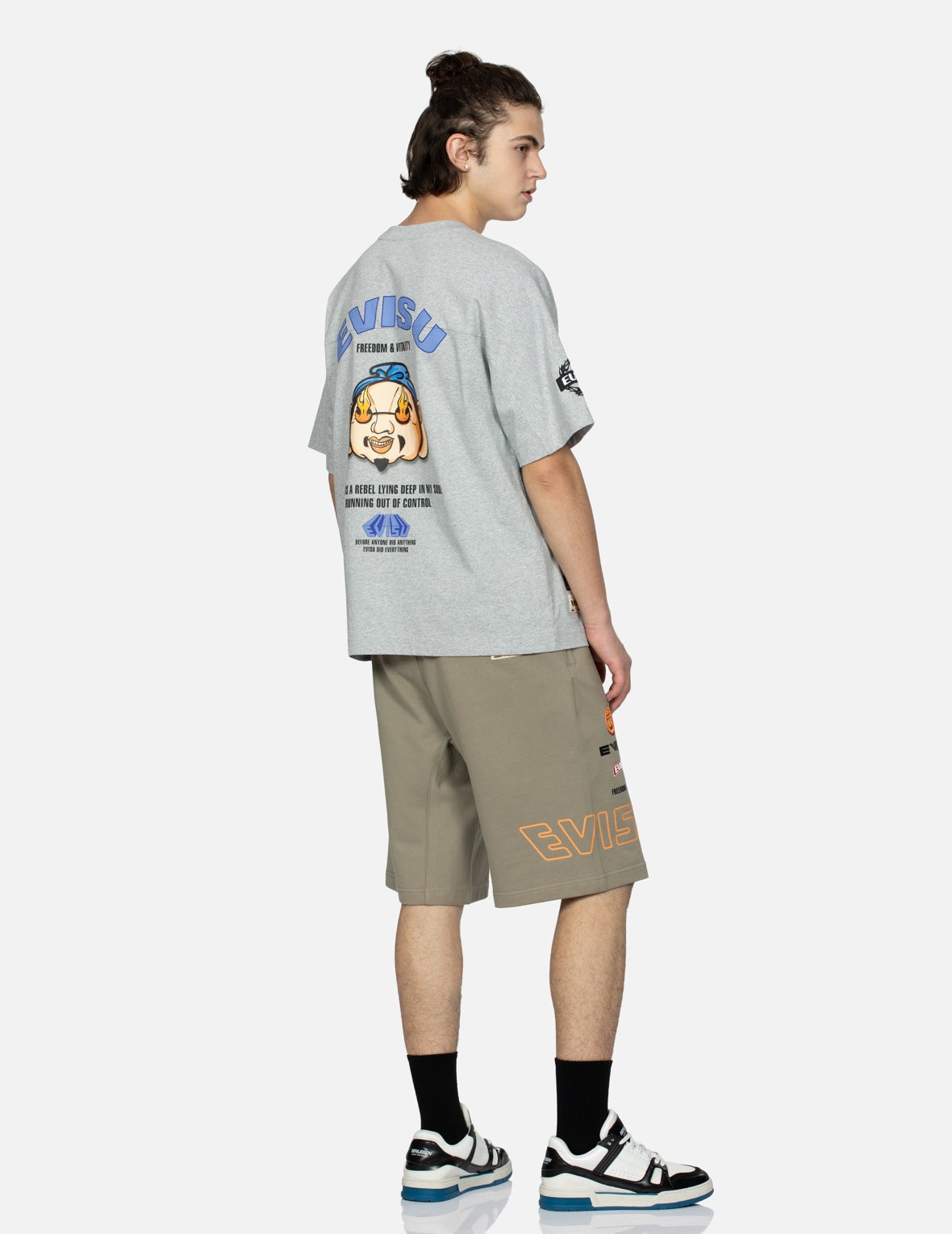Logo Print and Kamon Embroidery Sweat Shorts - 4