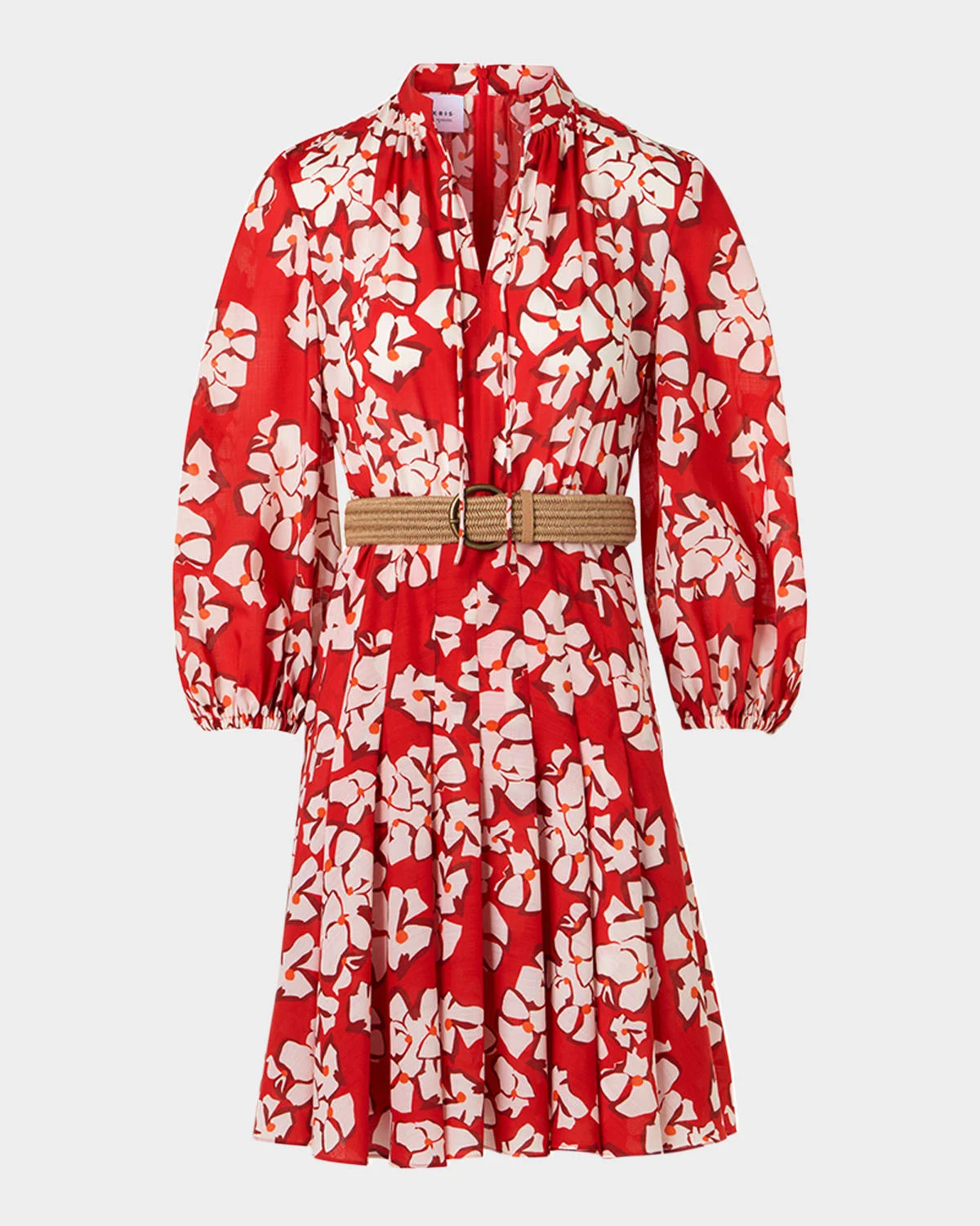 Papercut Flower-Print Crepe Balloon-Sleeve Belted Dress - 1
