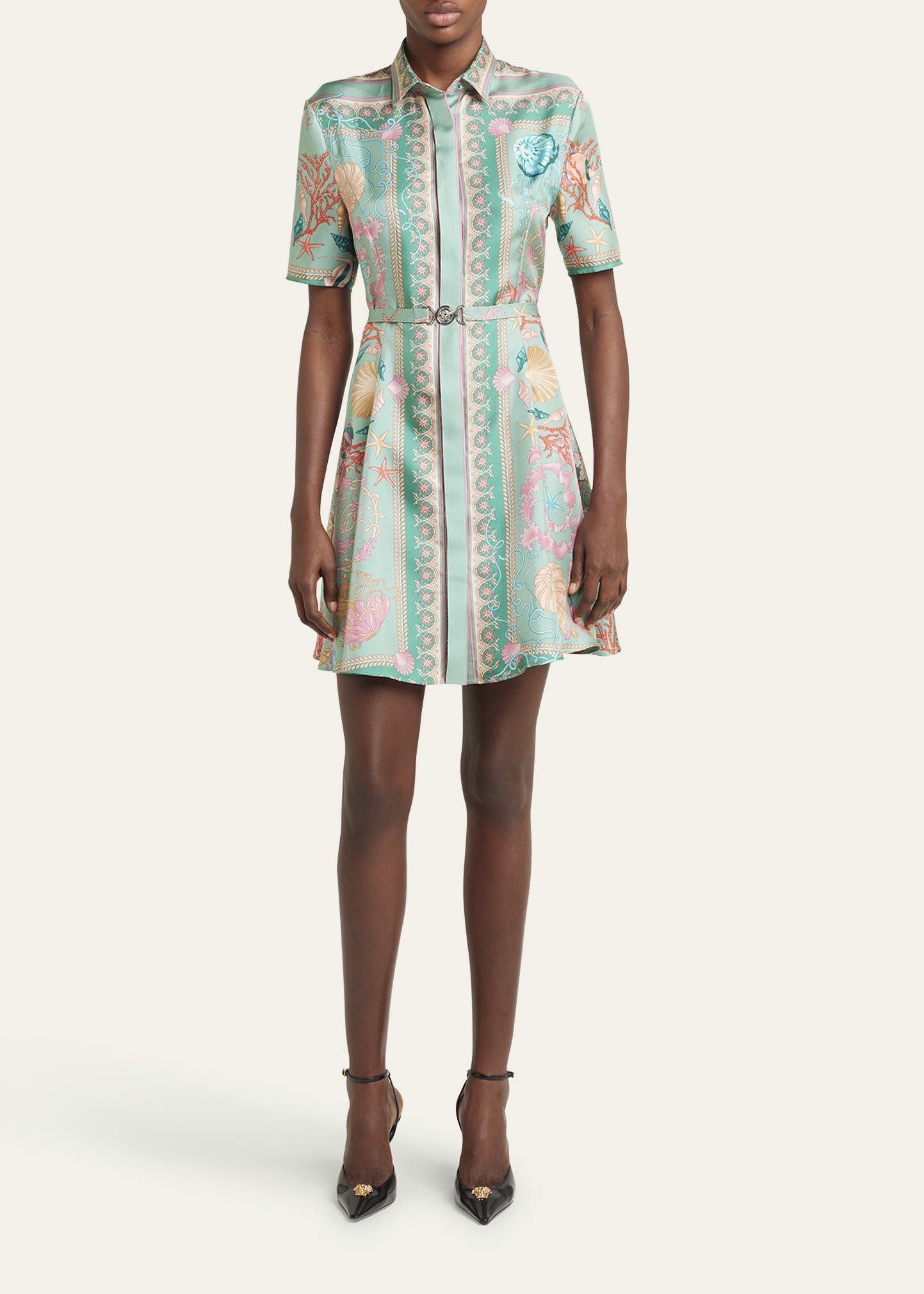 Underwater Barocco Foulard Belted Silk Twill Dress - 2