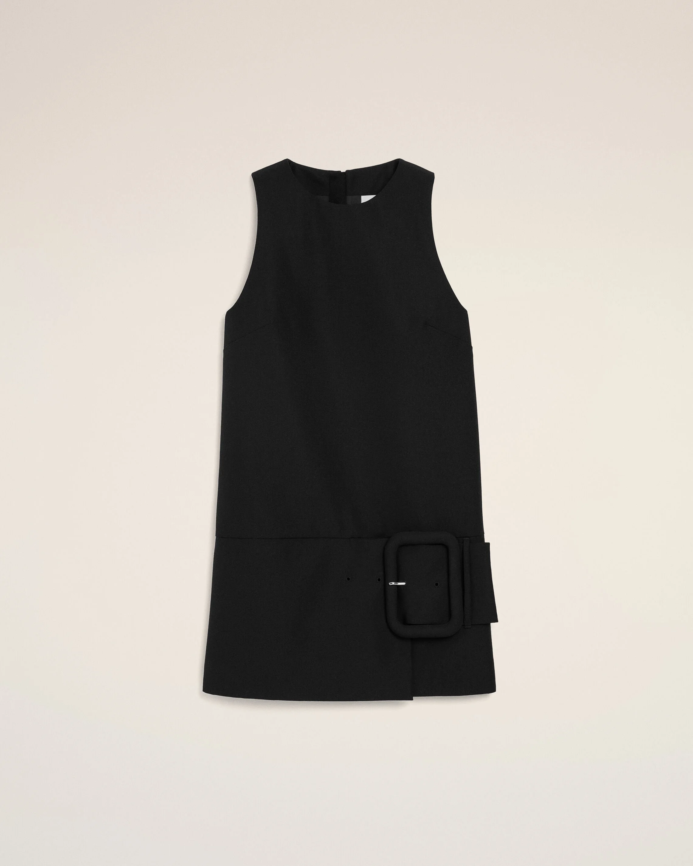 BLACK NEW WOOL BELTED MINI DRESS - 1