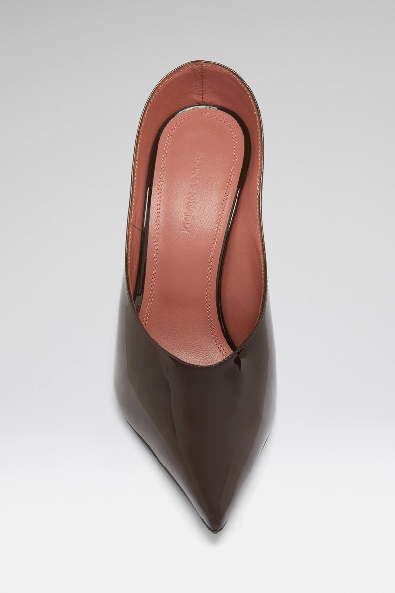 Amina Muaddi ANOK MULE 105 COFFEE PATENT outlook