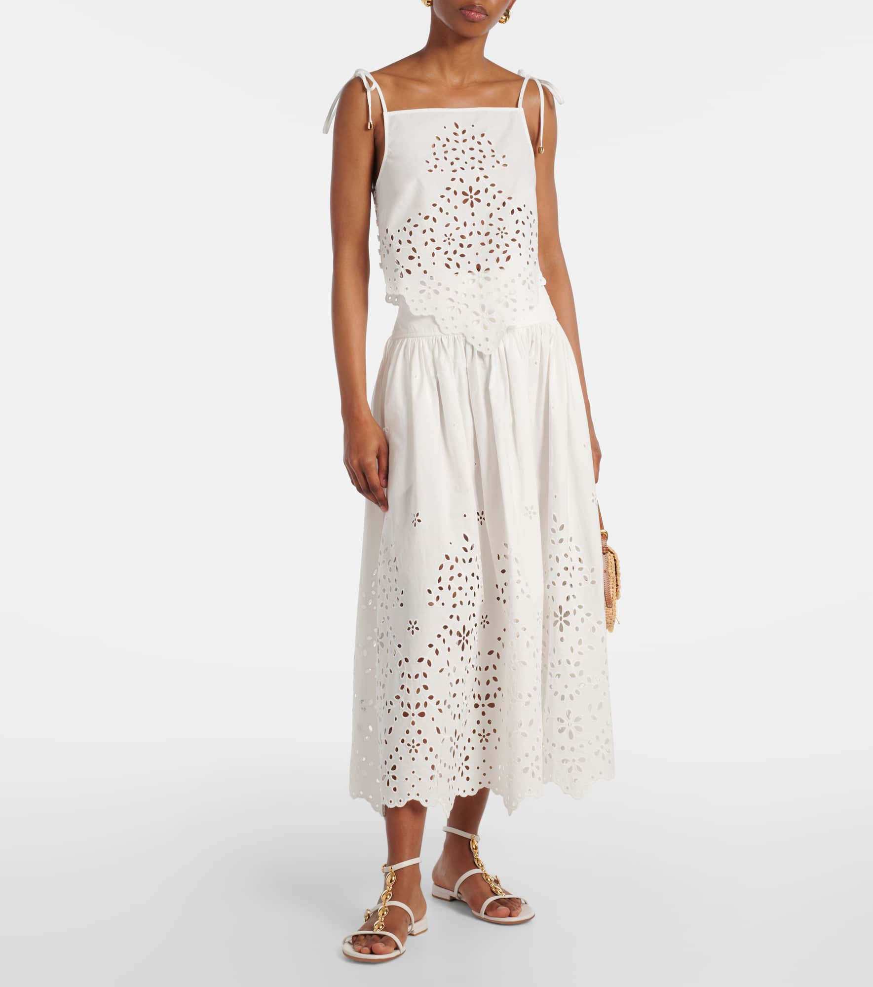 Broderie anglaise cotton midi skirt - 2