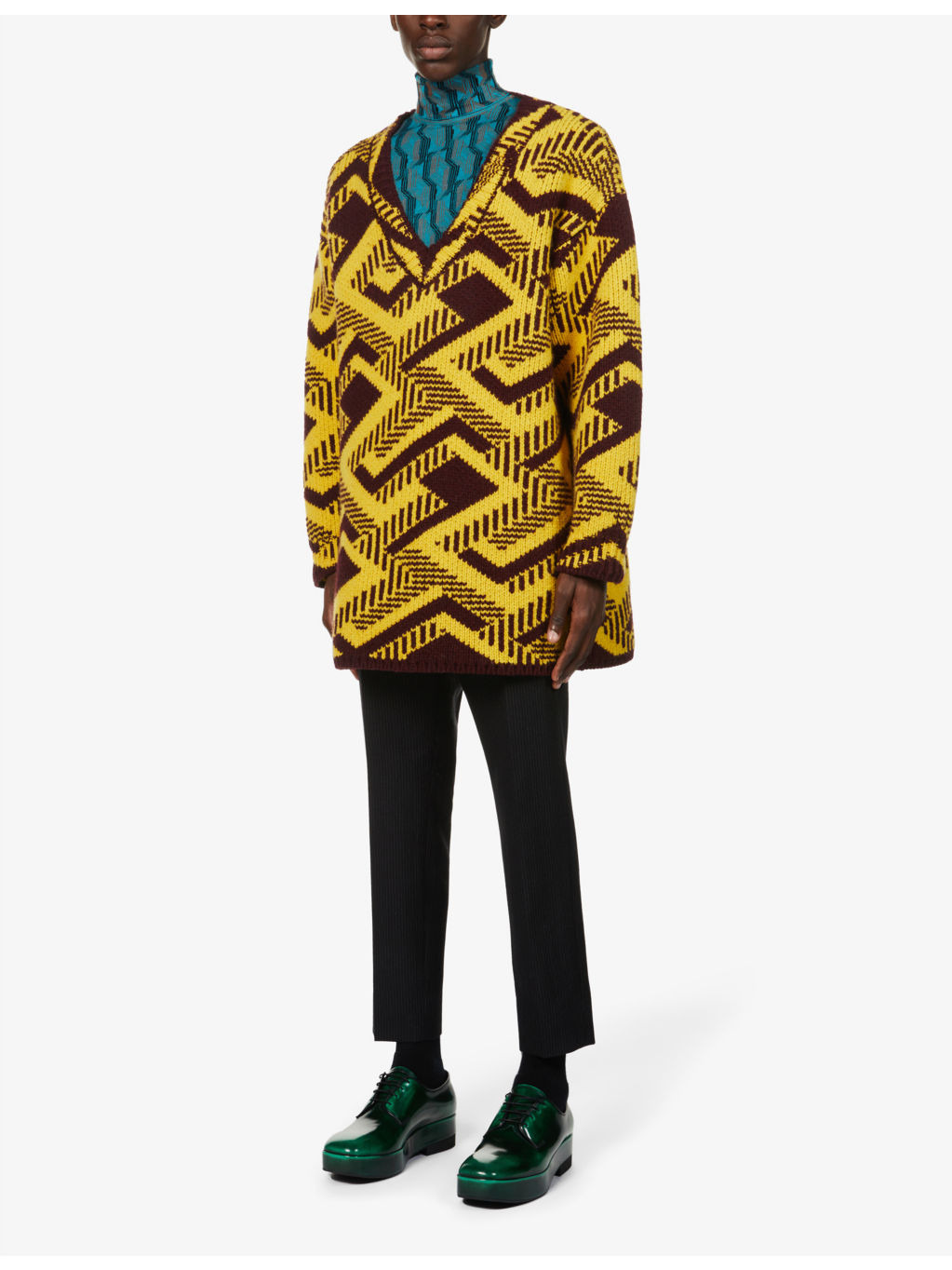 Geometric-pattern turtleneck wool sweatshirt - 2