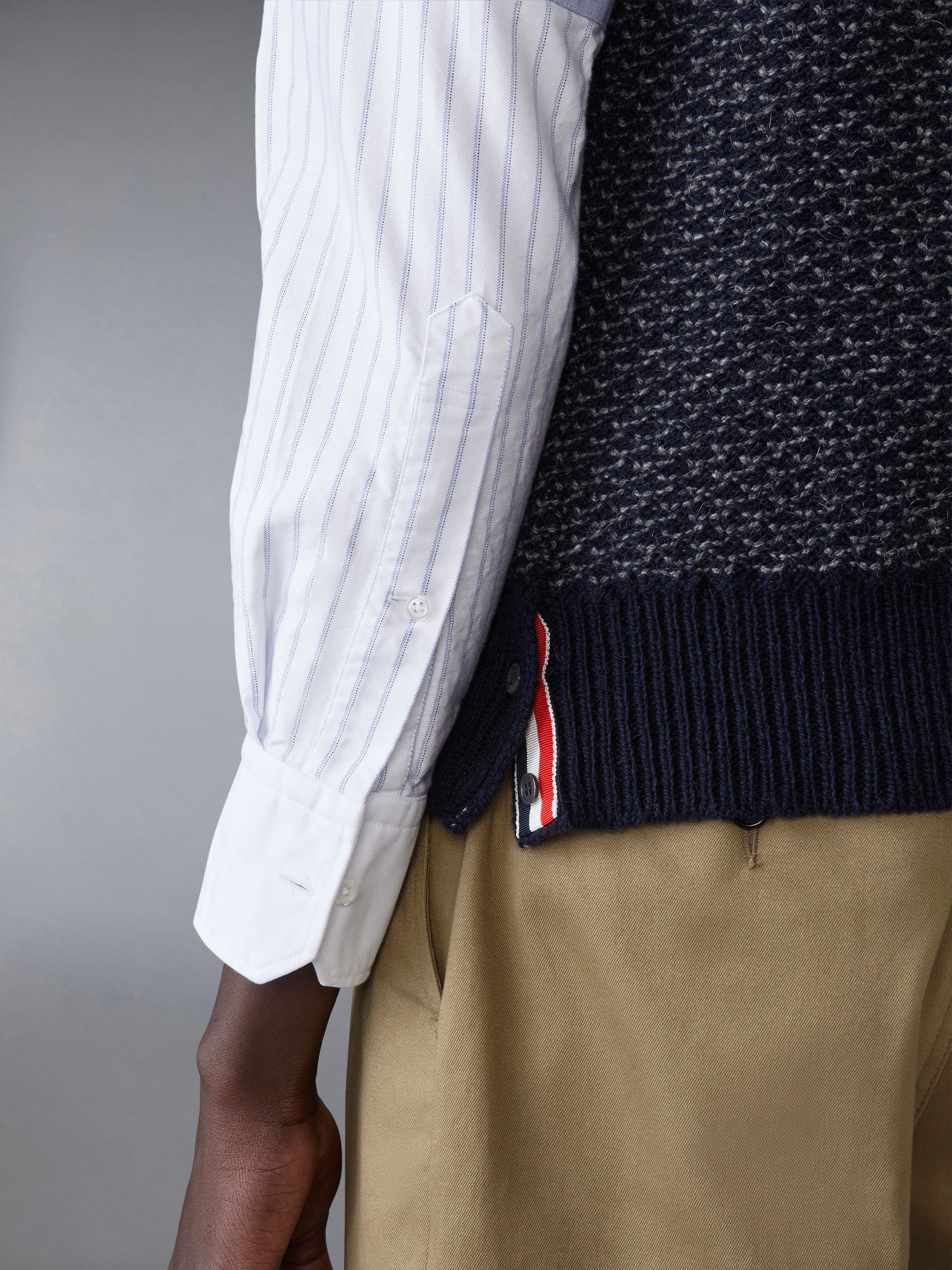 Mohair Tweed 4-Bar V Neck Vest - 4