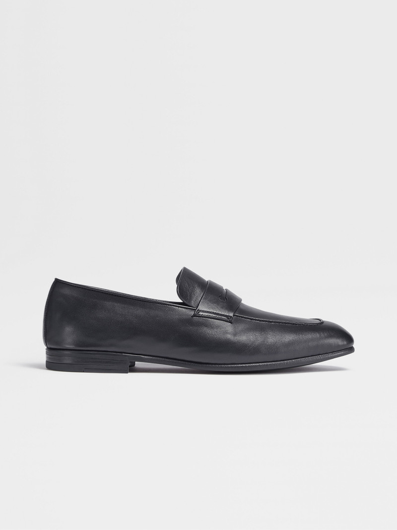 NAVY BLUE LEATHER L'ASOLA LOAFERS - 1