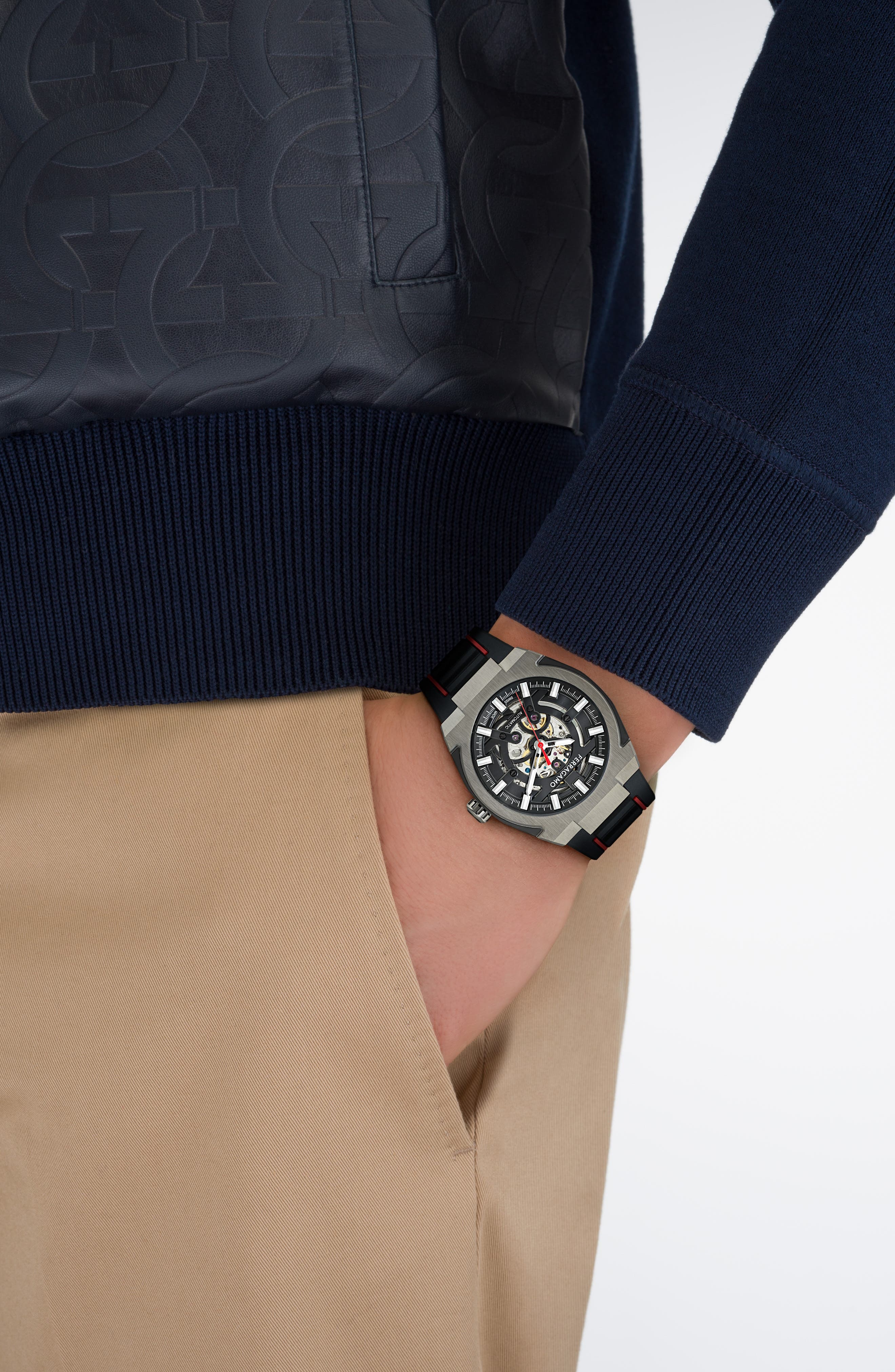 FERRAGAMO Supreme Skeleton Recycled Polyurethane Strap Watch, 43mm in Ip Gunmetal at Nordstrom - 2