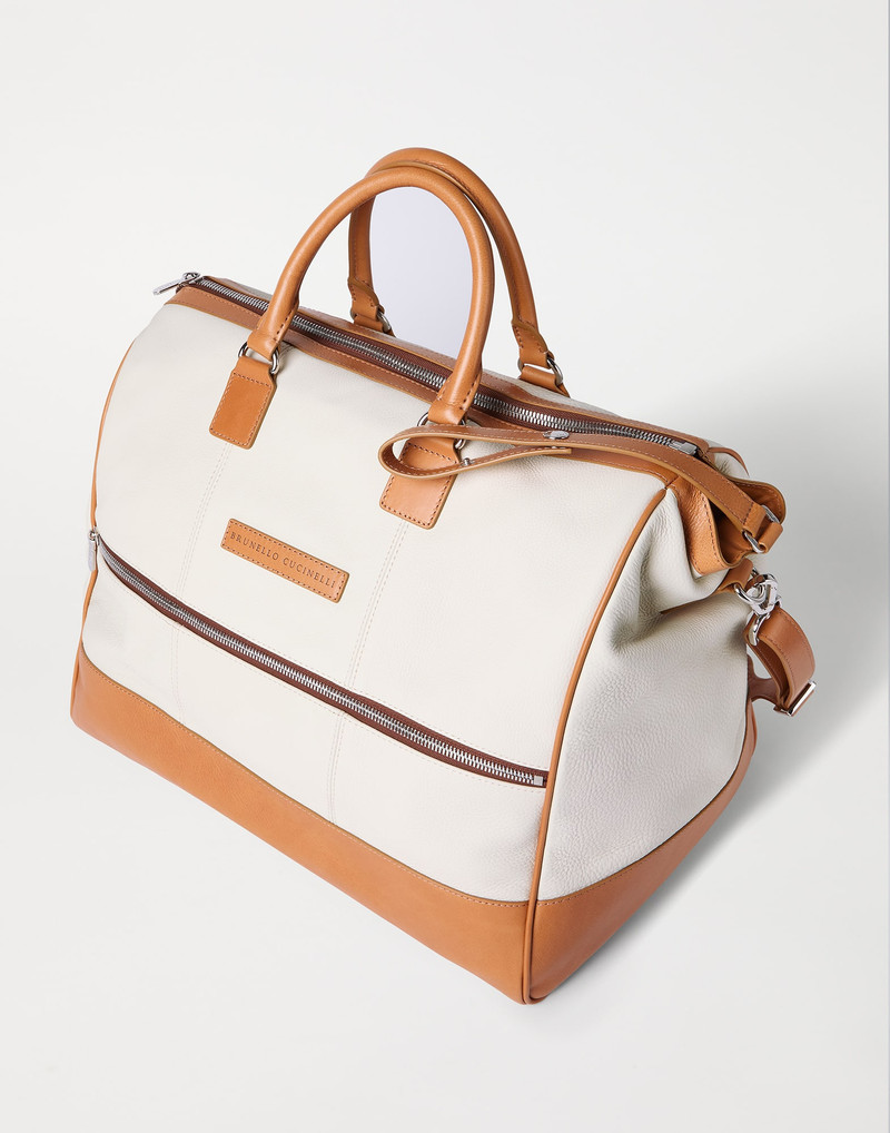 Grained calfskin and cowhide Boston leisure bag 3