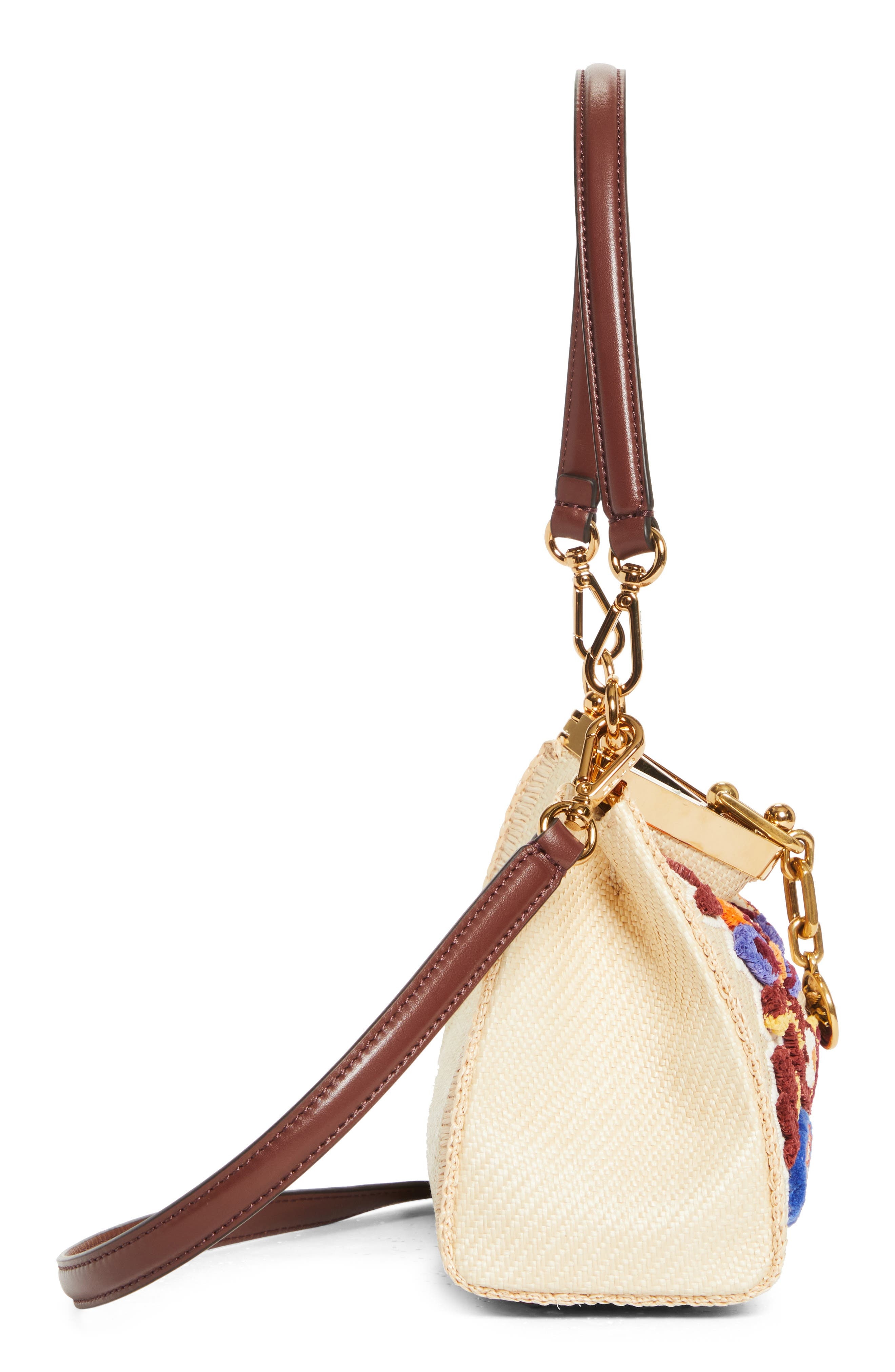 Etro Small Vela Floral Embroidered Raffia Shoulder Bag in M0121 Beige at Nordstrom - 6