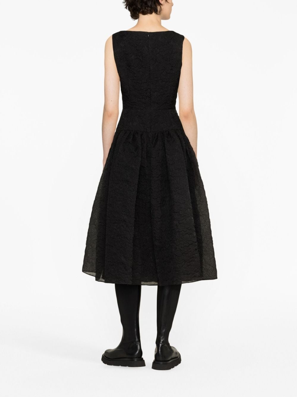 crinkled-effect silk flared dress - 3
