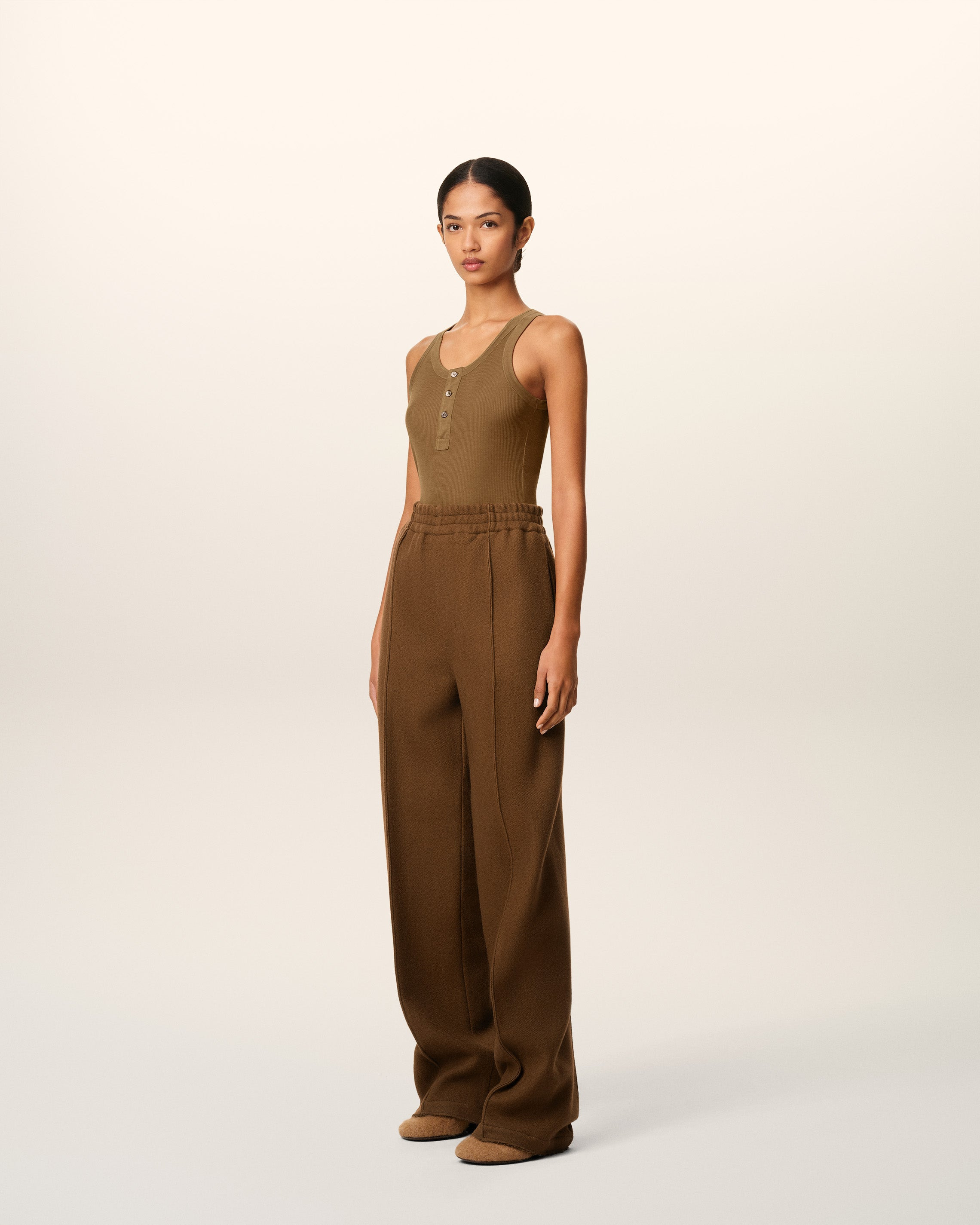 BROWN WOOL ELASTICATED TROUSERS - 6