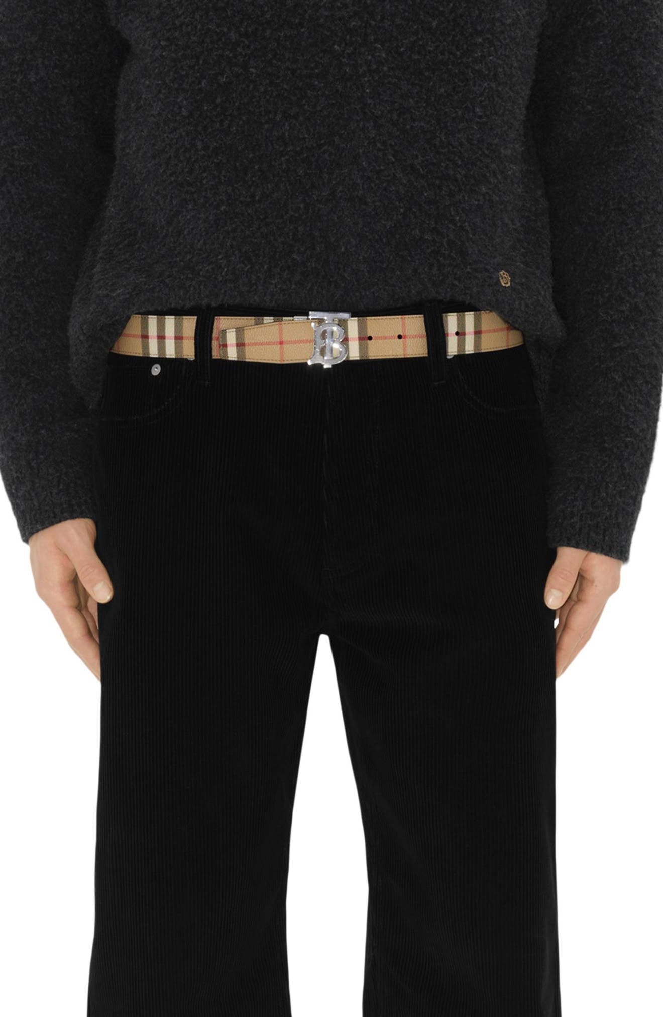 burberry TB Check Reversible Belt in Archive Beige/Silver at Nordstrom - 4