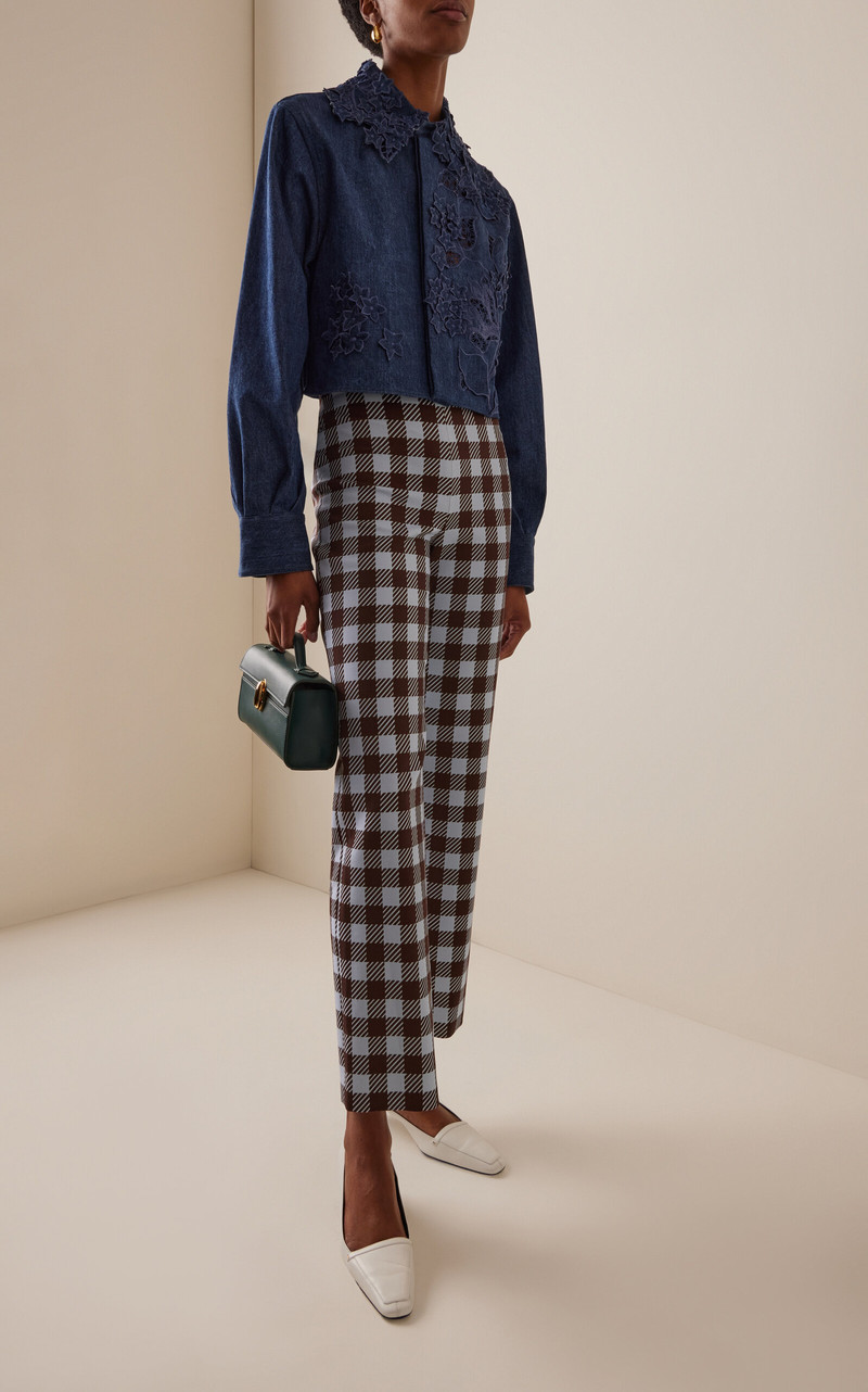 Oscar de la Renta Gingham Wool-Blend Wide-Leg Pants plaid outlook