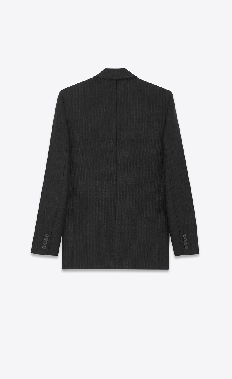 SAINT LAURENT single-breasted jacket in striped linen, wool and silk outlook