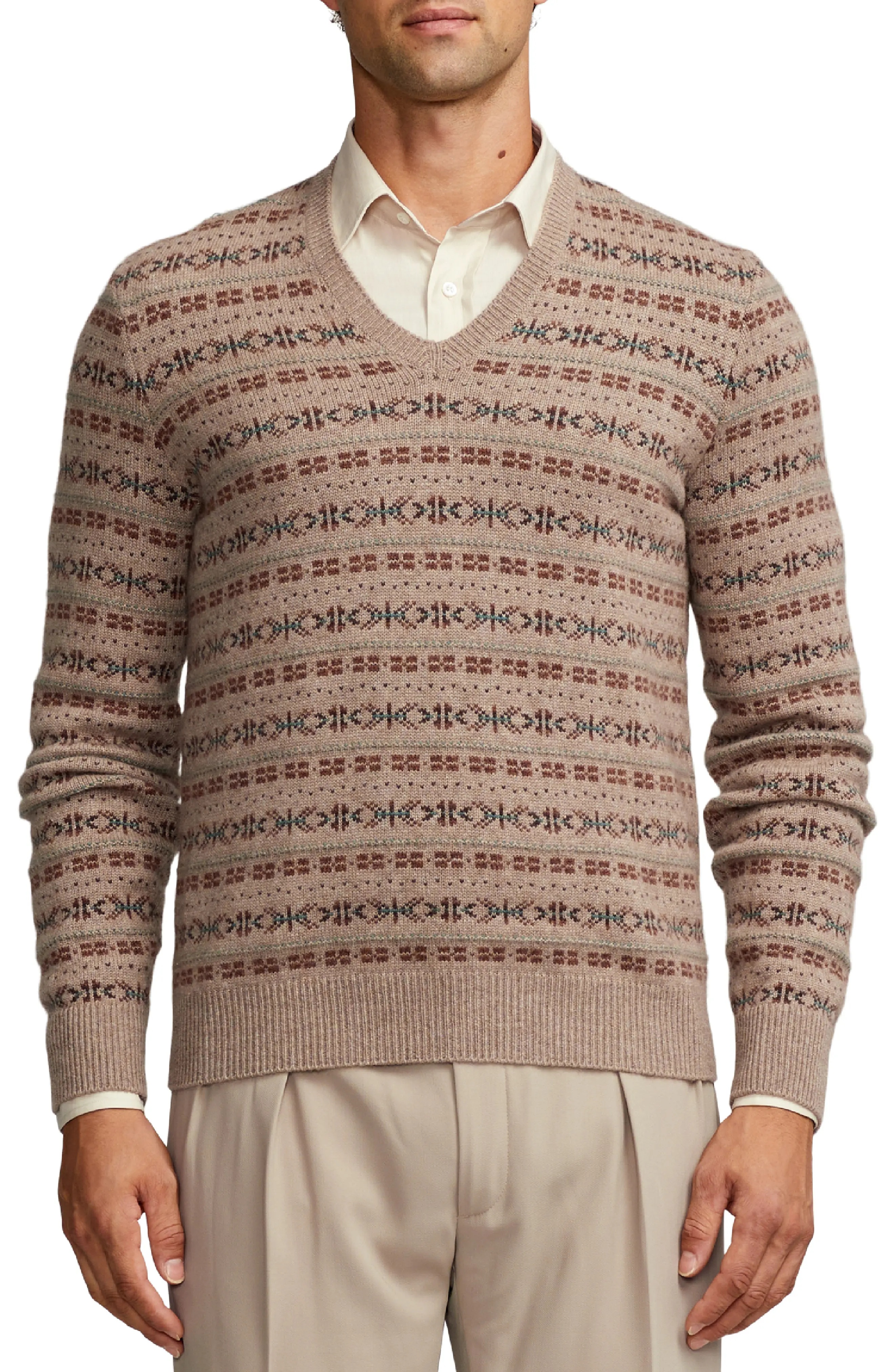 Fair Isle Cashmere V-Neck Sweater - 1