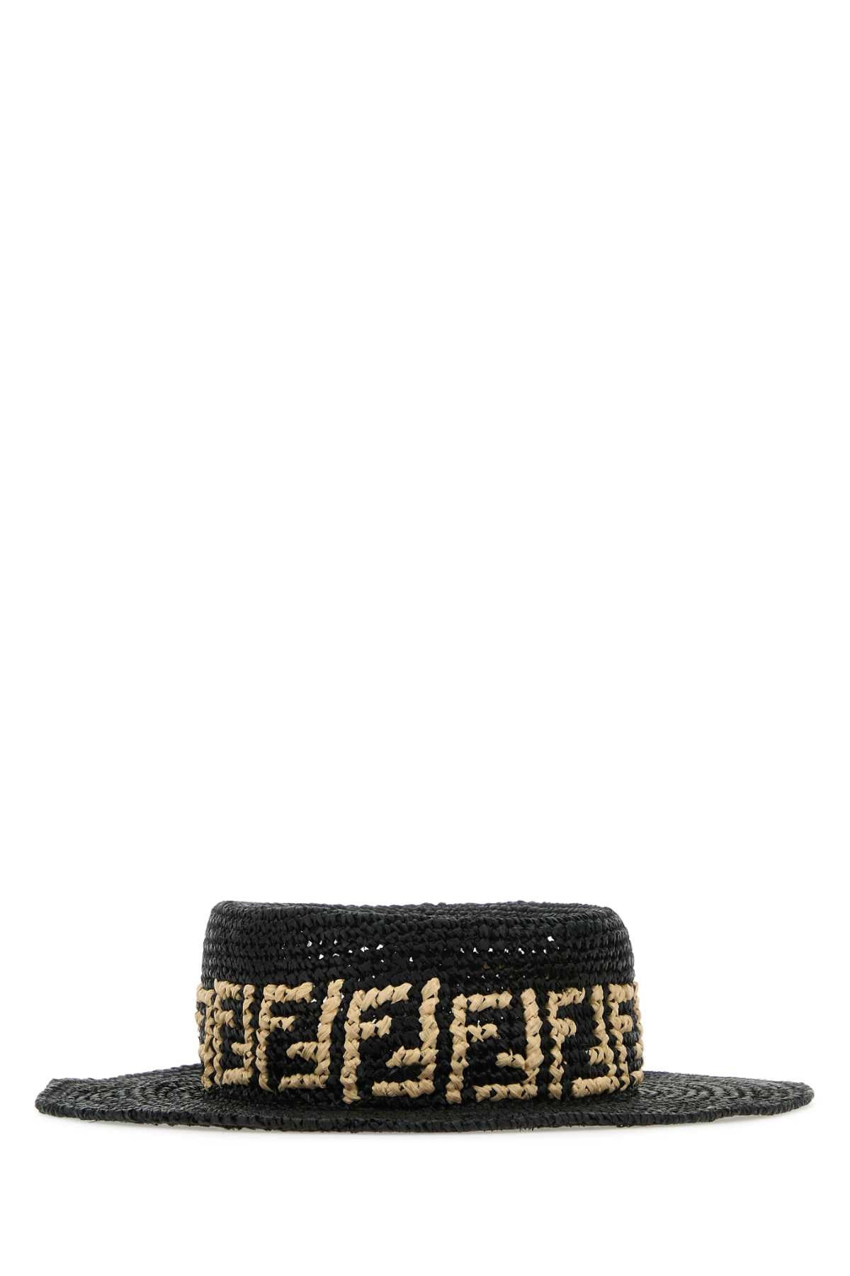 Fendi Men Black Raffia Hat - 3
