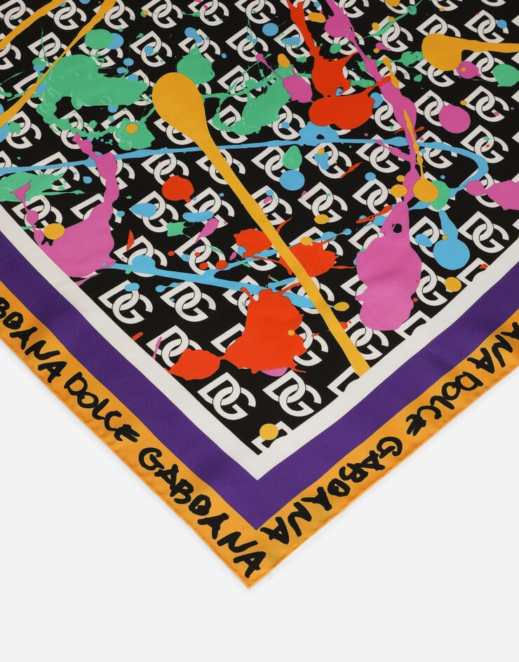 Twill scarf with dripping print and logo (90 x 90) - 2