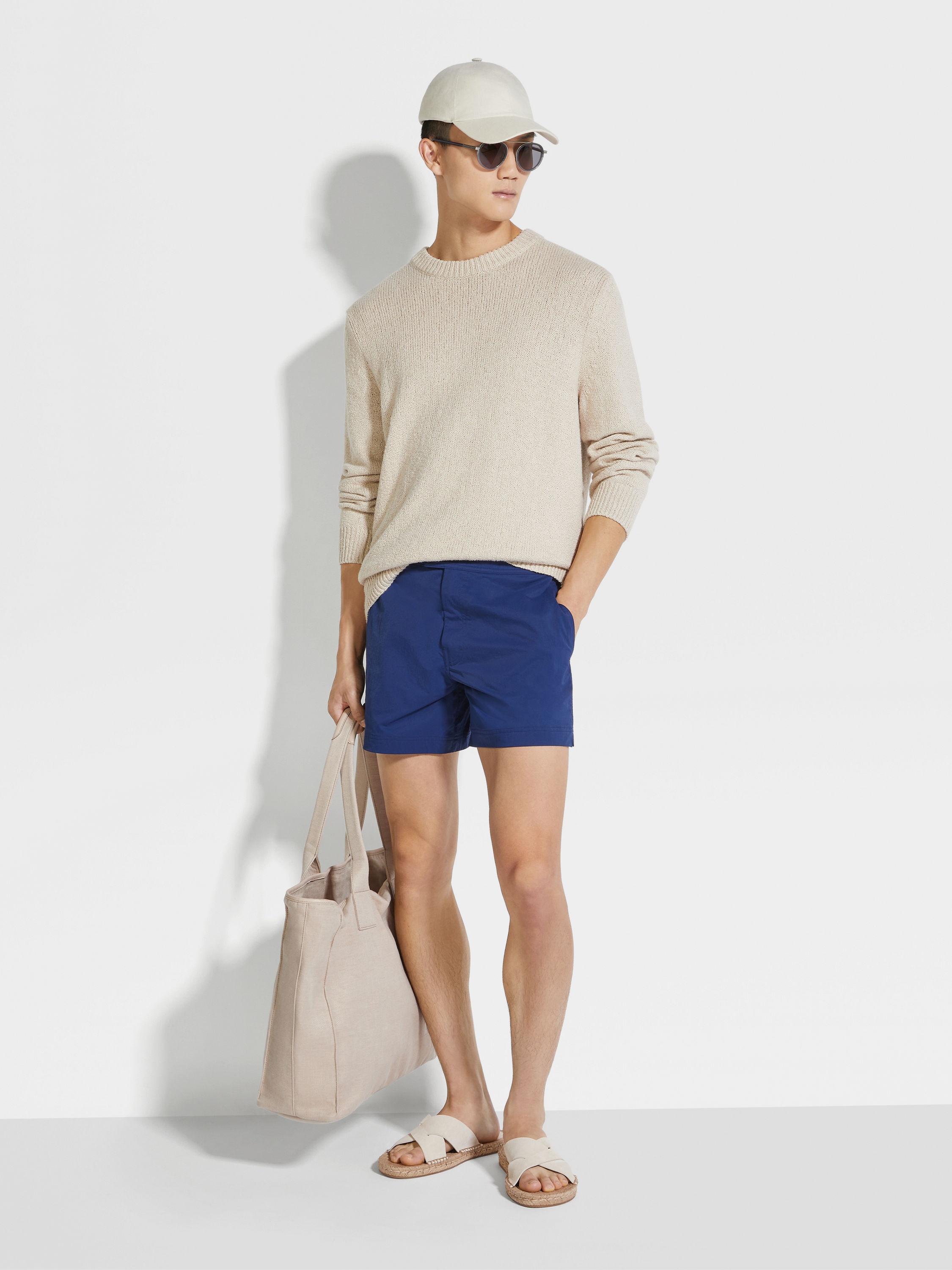 LIGHT BEIGE COTTON AND SILK CREWNECK - 3
