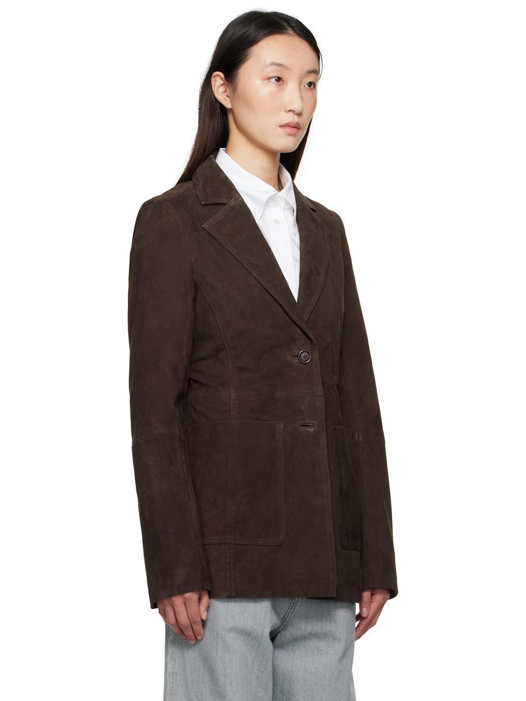 Brown Cinched Suede Blazer - 2