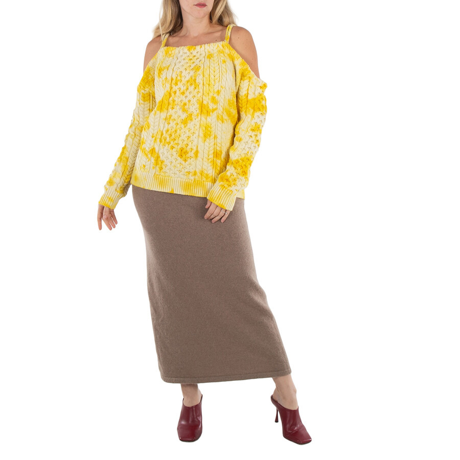 JW Anderson Ladies Yellow Cold Shoulder Cable Jumper - 4