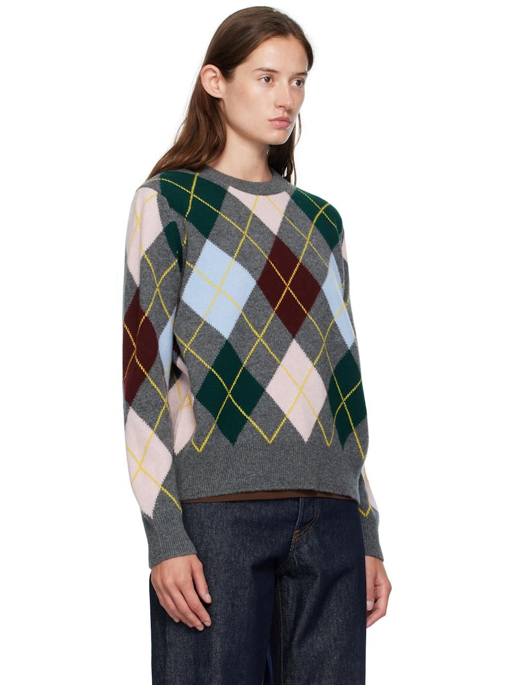 Gray Ava Argyle Crewneck Sweater - 2