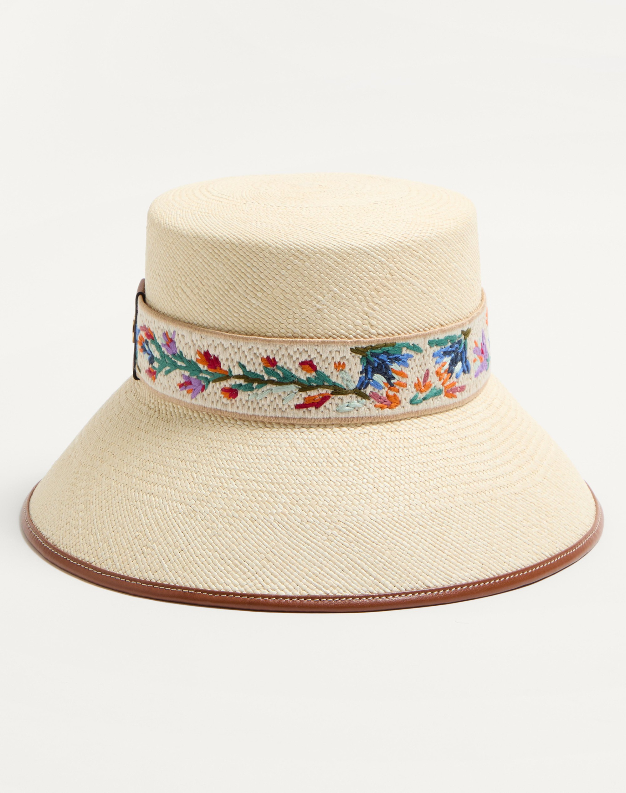 ANTIBES STRAW BUCKET HAT WITH LEATHER TRIM AND RAMAGE RIBBON - 4
