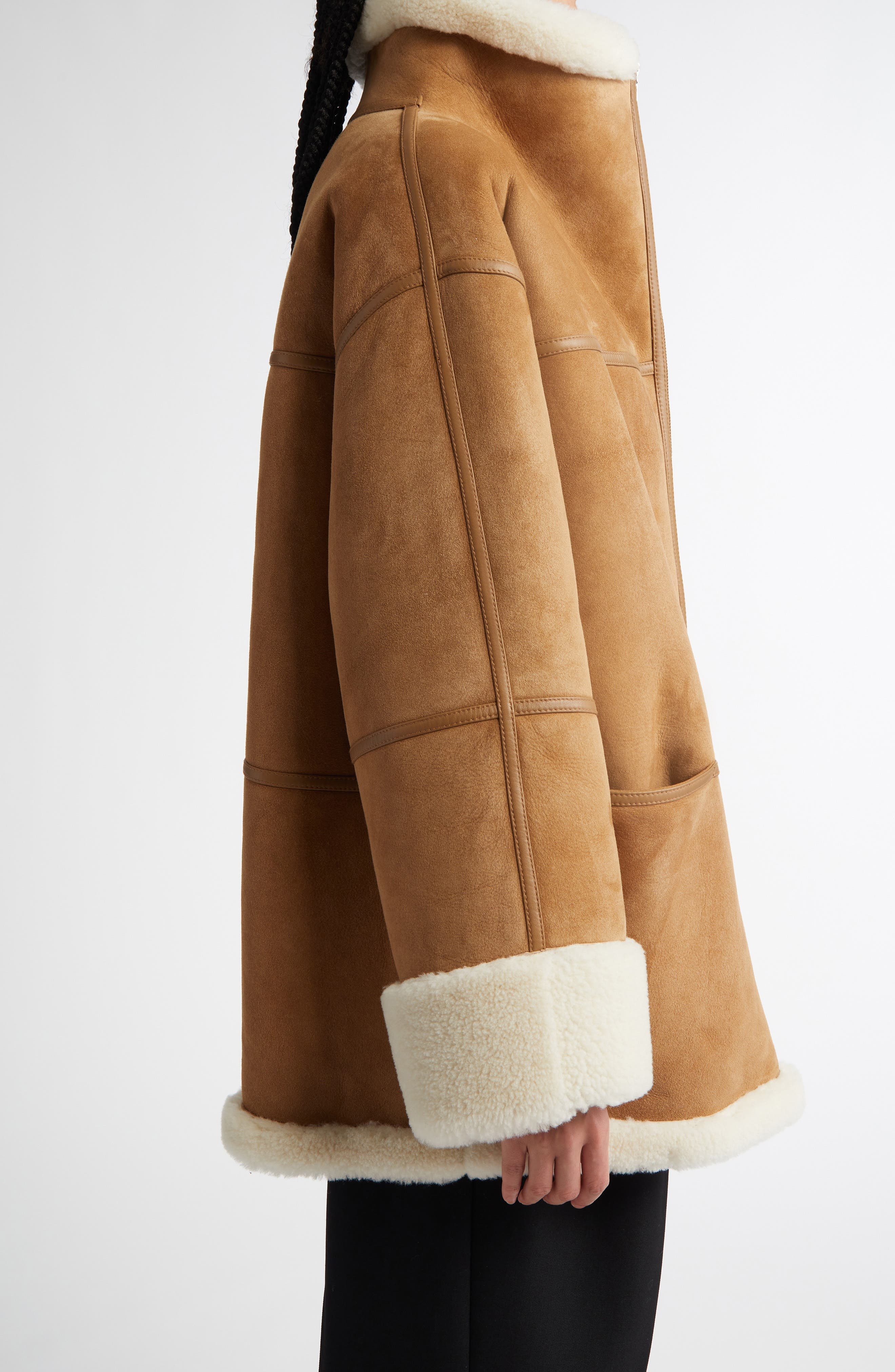 TOTEME Signature Genuine Shearling Jacket in Biscuit at Nordstrom - 5