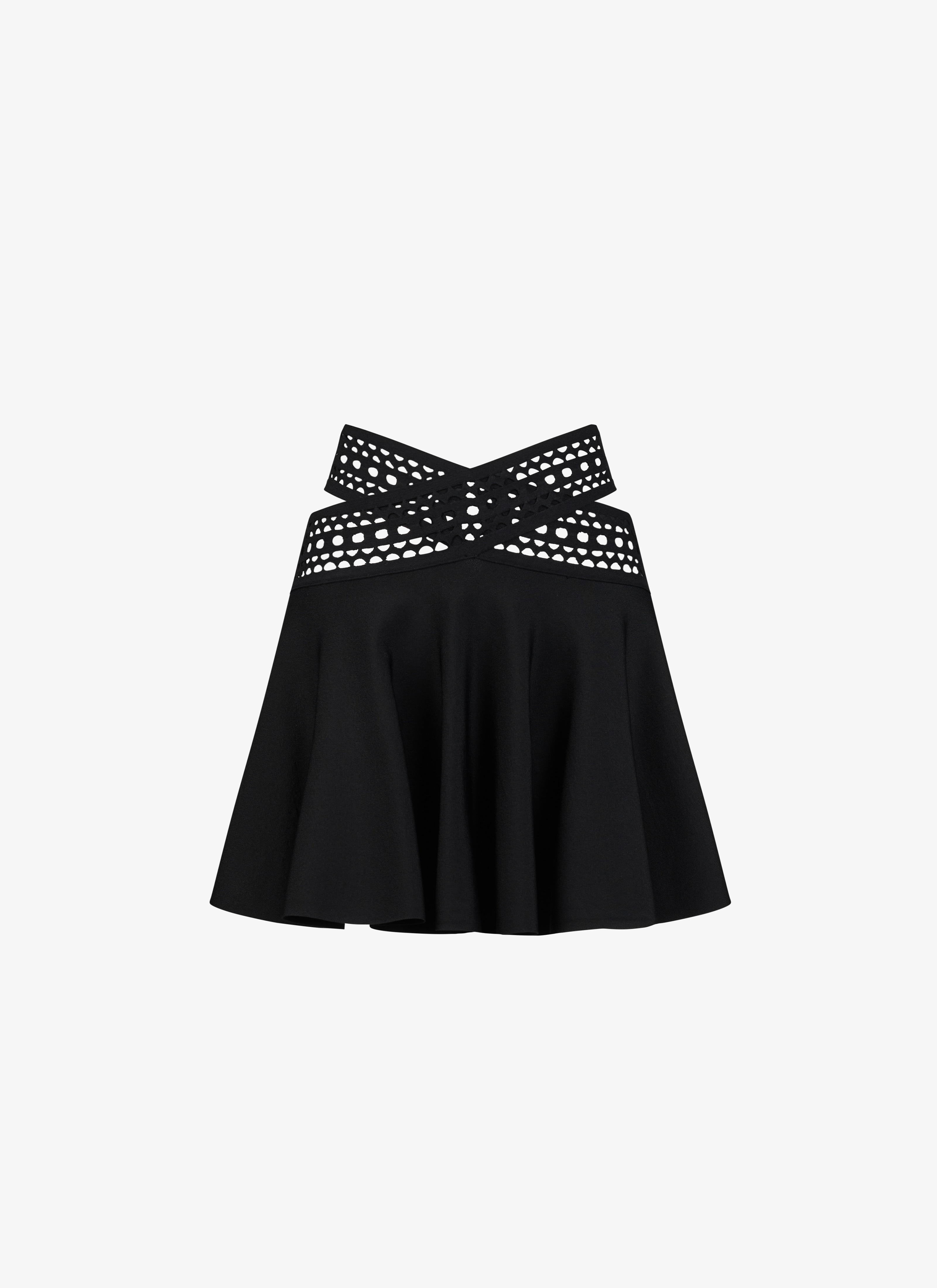 ALAÏA Women's Black Eyelet Leather Skater Skirt