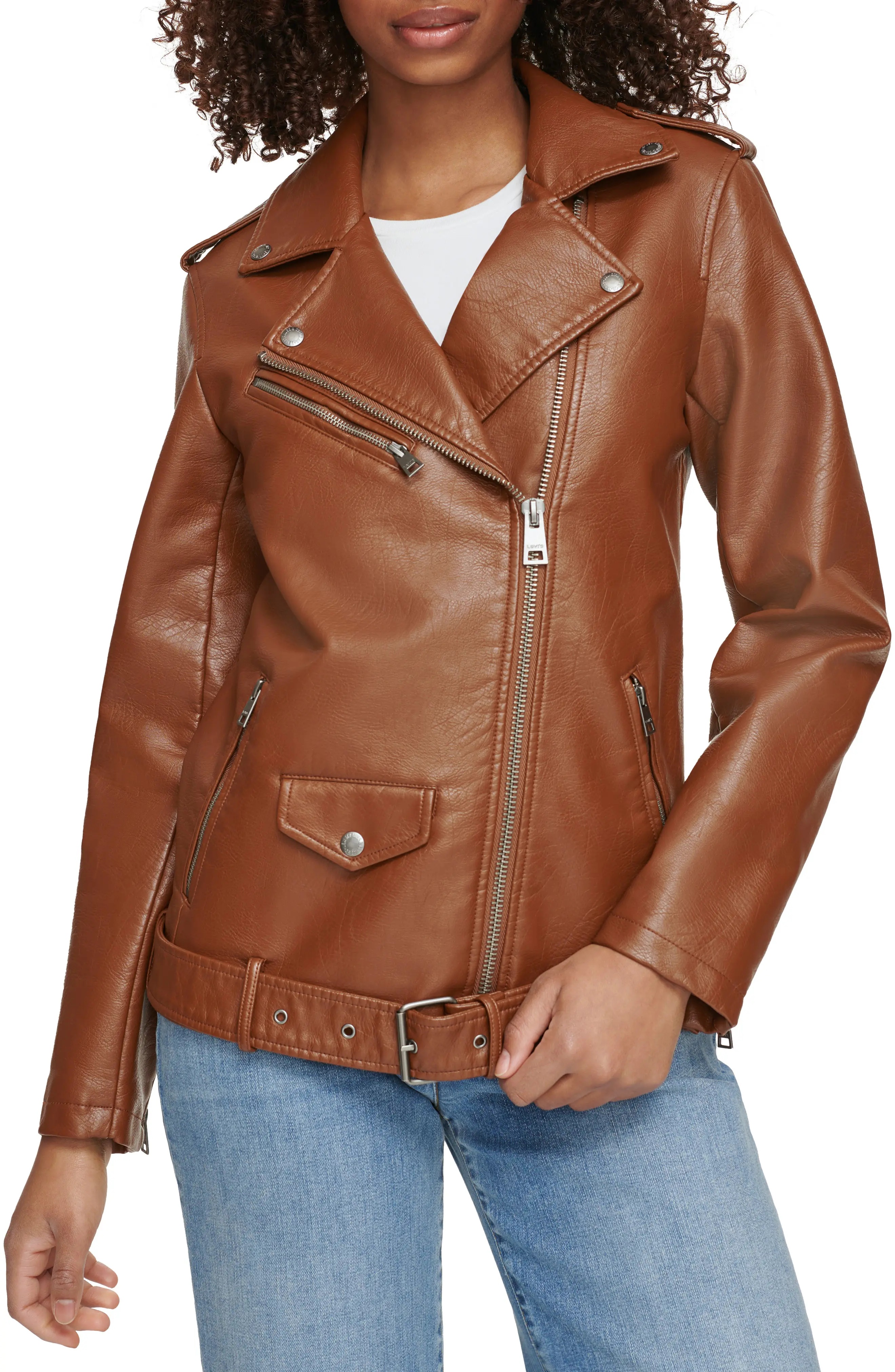 Longline Belted Faux Leather Moto Jacket - 1