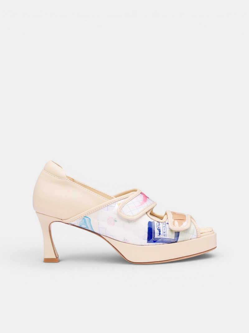Trash Grid Velcro Kitten Heels 1