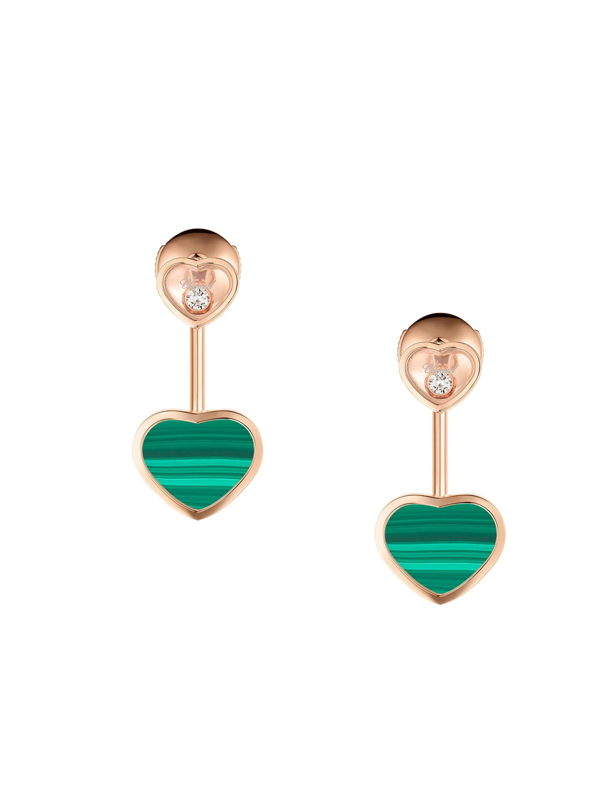 행복한 마음 18K 로즈 골드, Malachite & 다이아몬드 귀 재킷 - 1