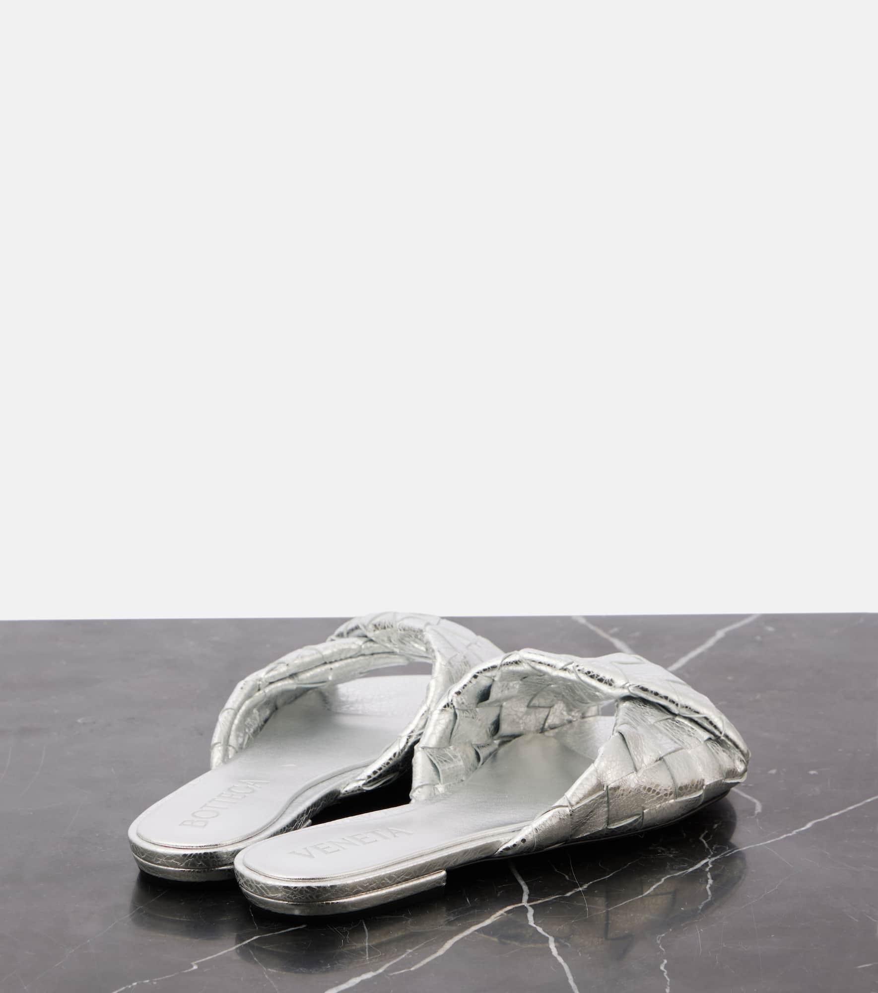 Blink Intrecciato metallic leather mules - 2
