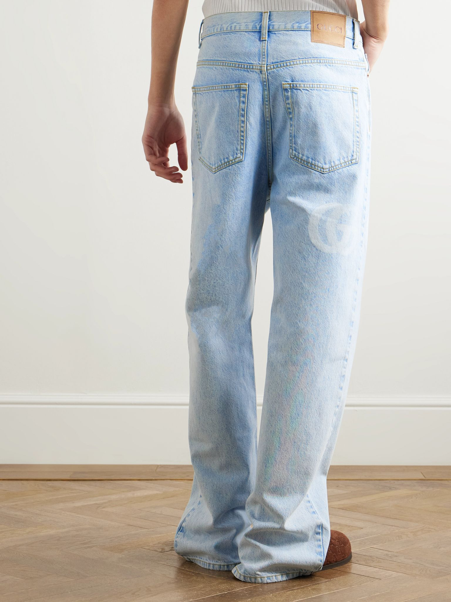 Straight-Leg Logo-Print Jeans Light blue - 4