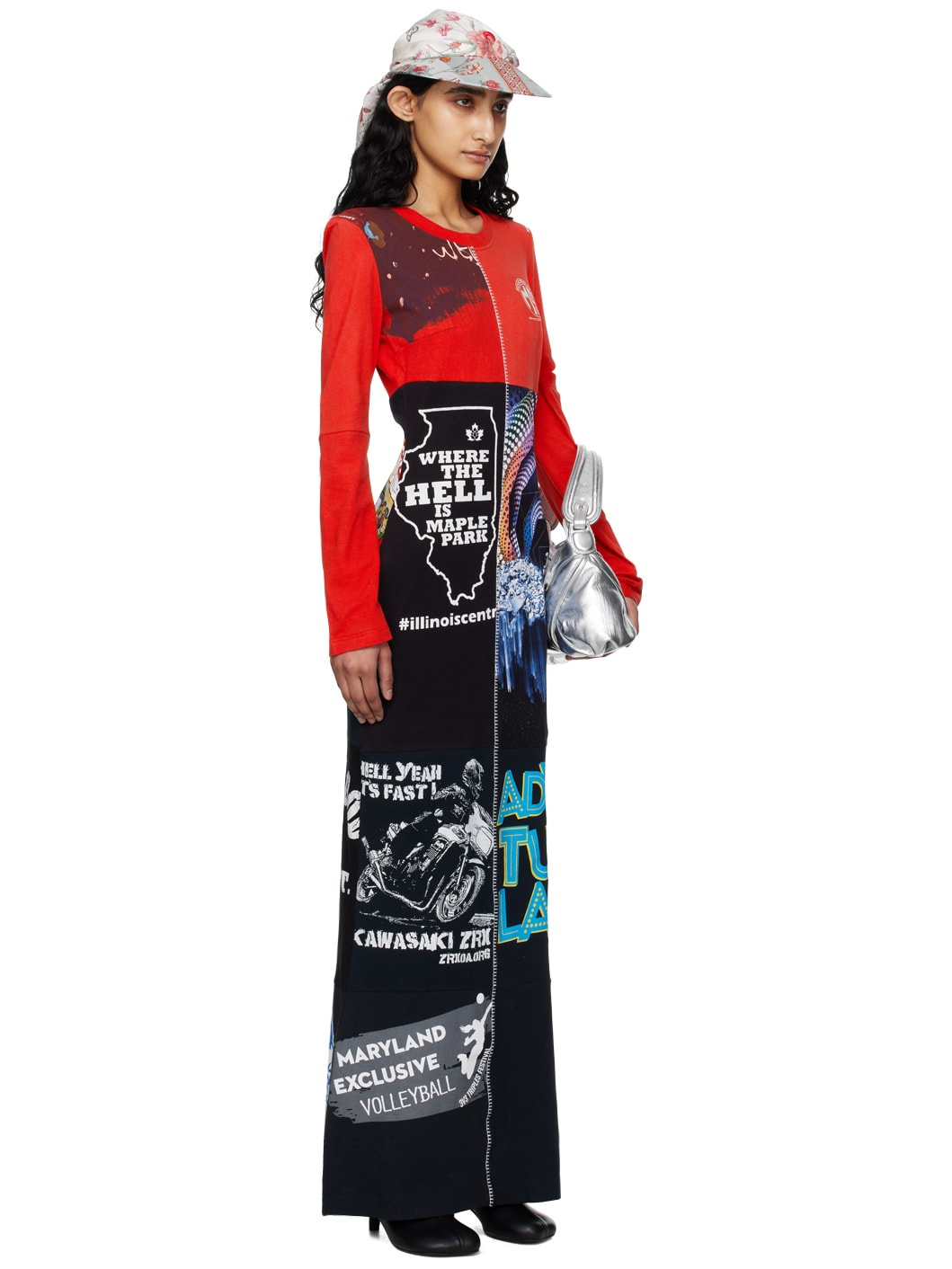 Red Regenerated Graphic Patchwork Maxi Dress - 2