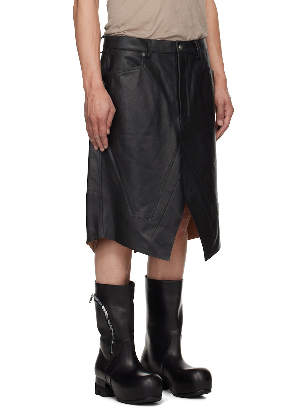 Black Hollywood Slivered Leather Skirt - 2