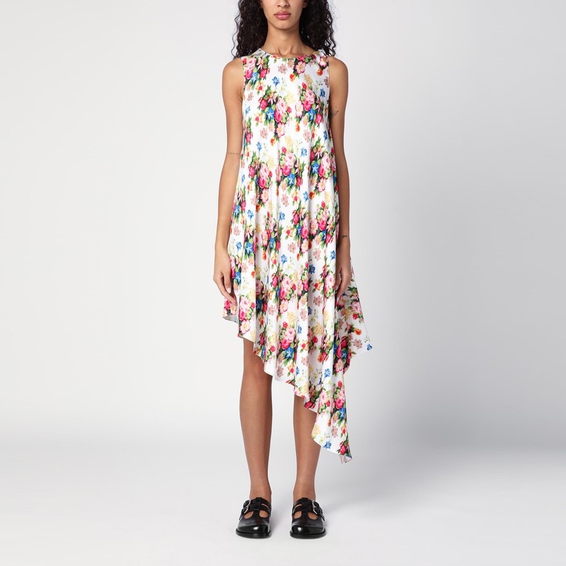 Asymmetrical silk floral print dress - 1