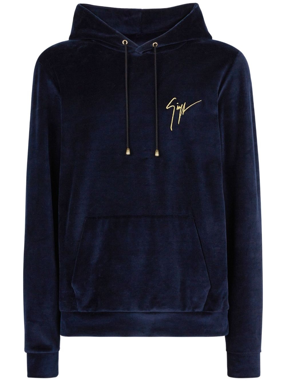 logo-embroidered velvet hoodie - 1
