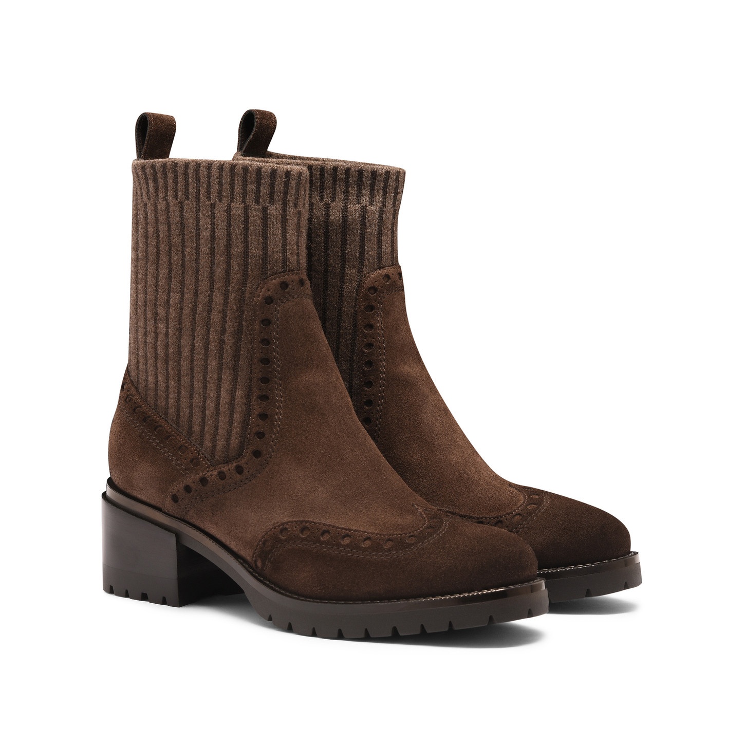 Women's dark brown suede low-heel ankle boot - 4
