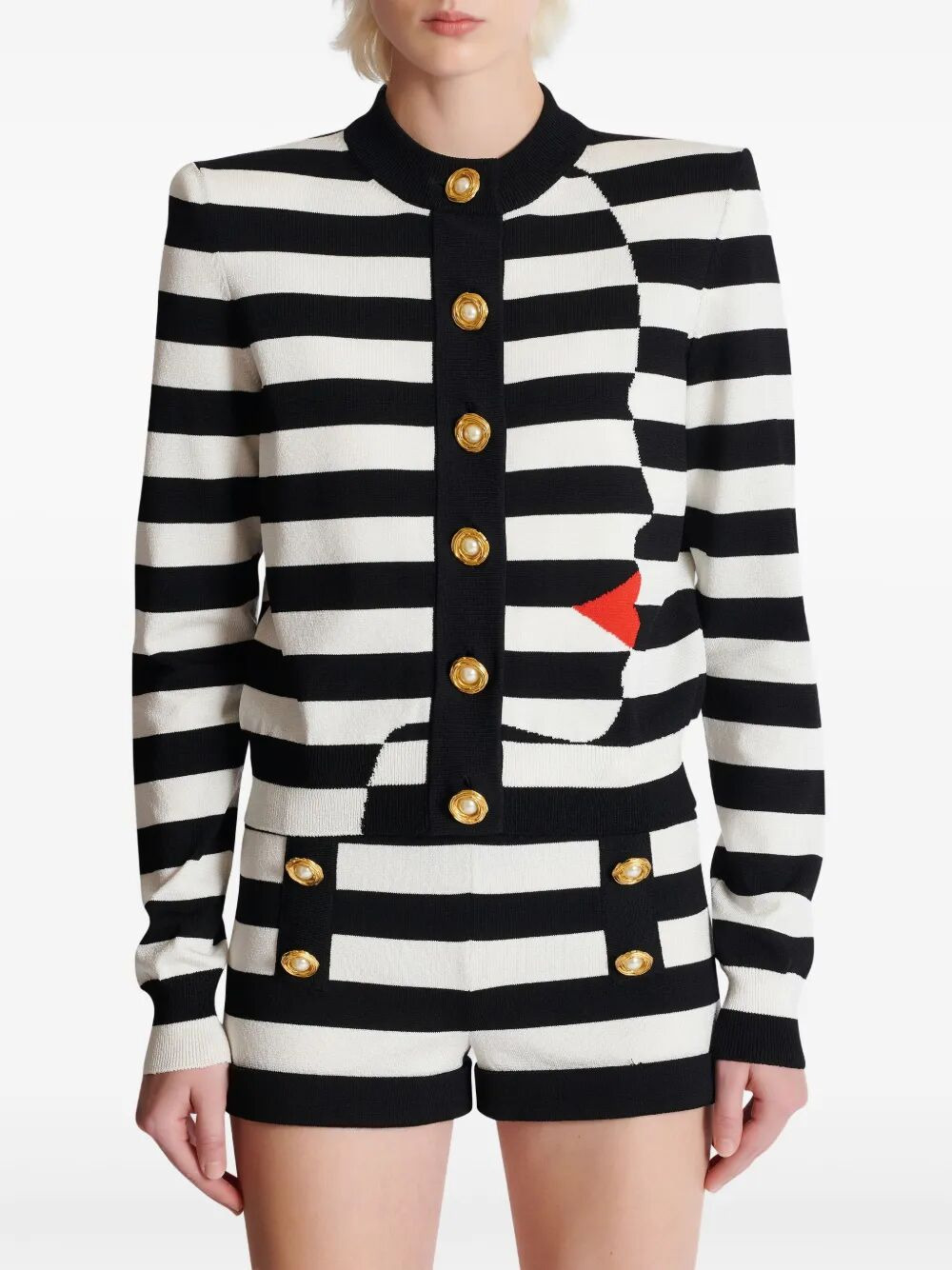 Balmain Women Buttoned Face Mariniere Knit Cardigan - 7