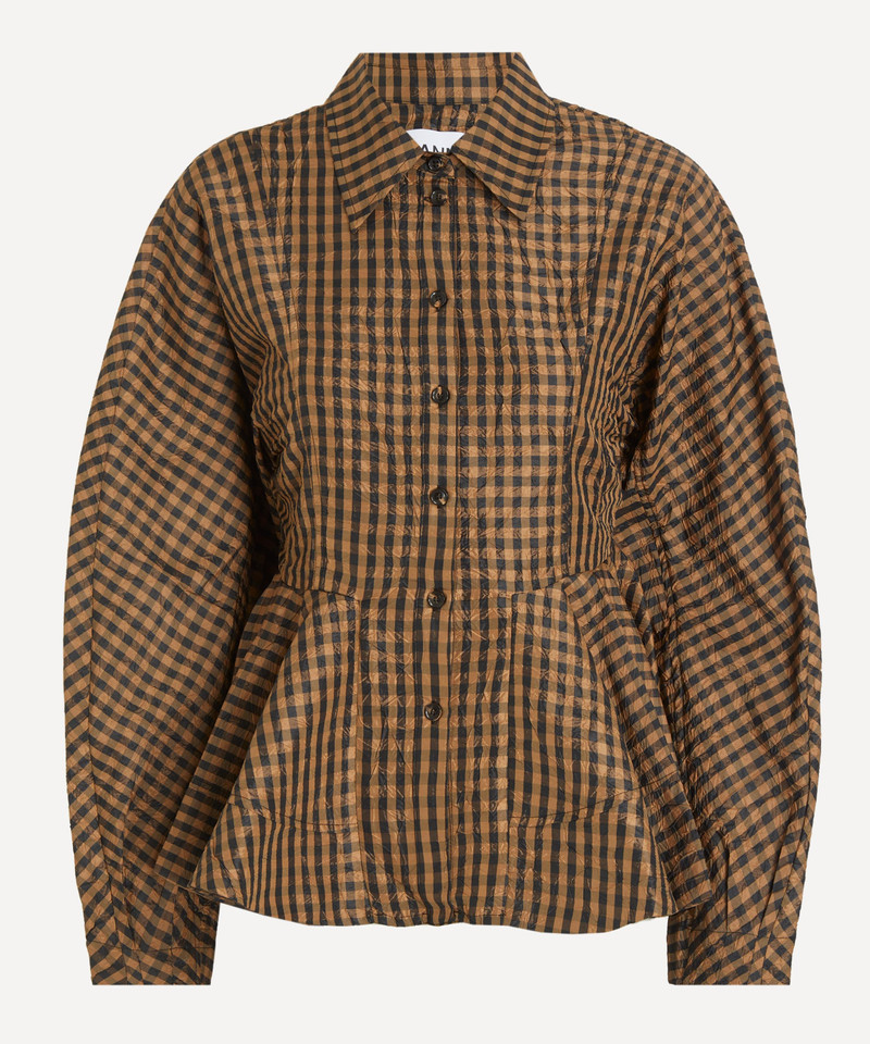 Crinkled Check Peplum Shirt 1