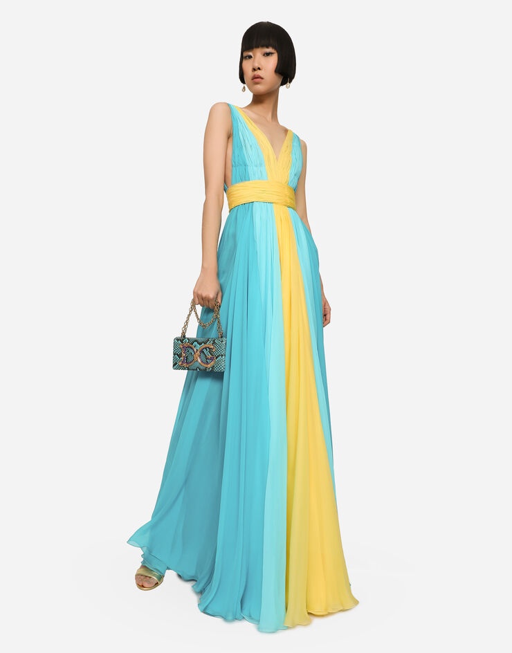 Long multi-colored silk chiffon dress - 5