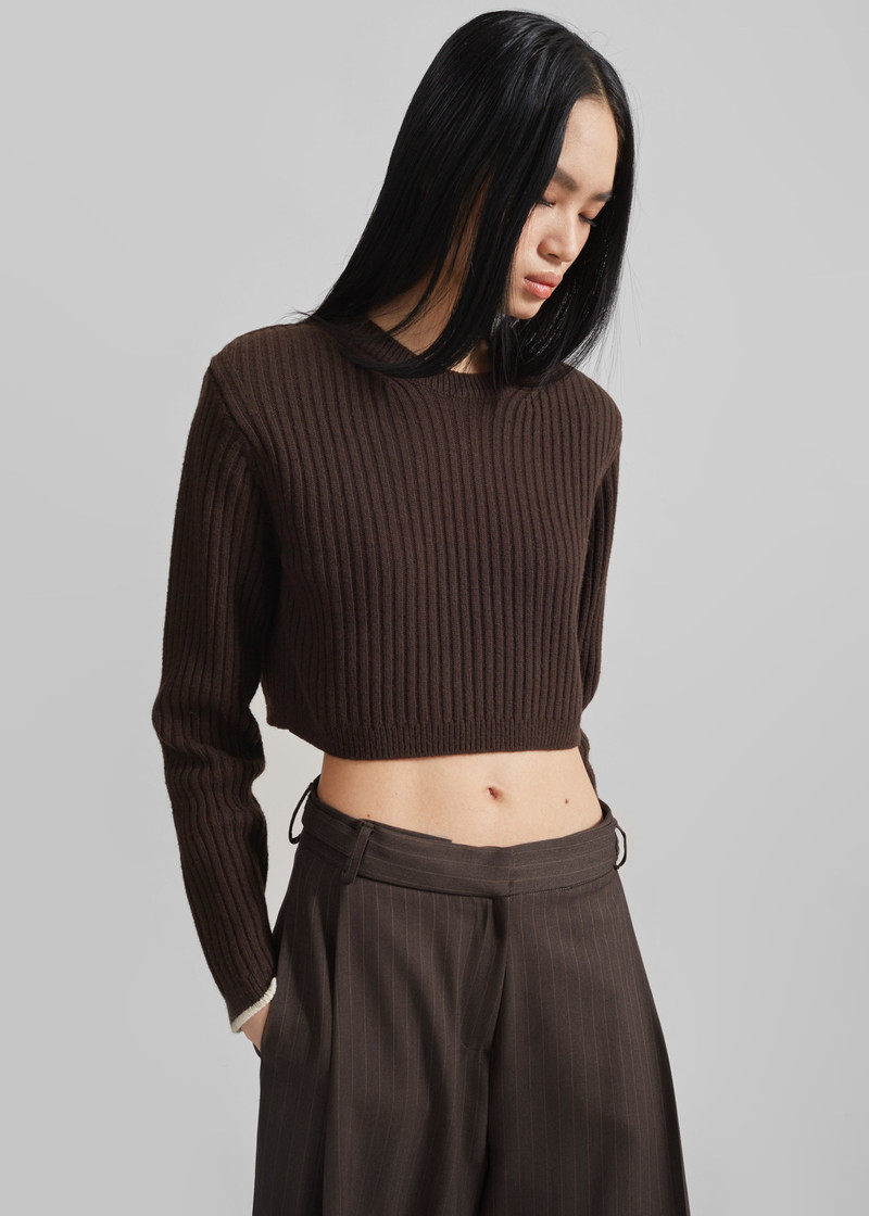 Ritsem Cropped Ribbed Wool Sweater - Dark Brown 5