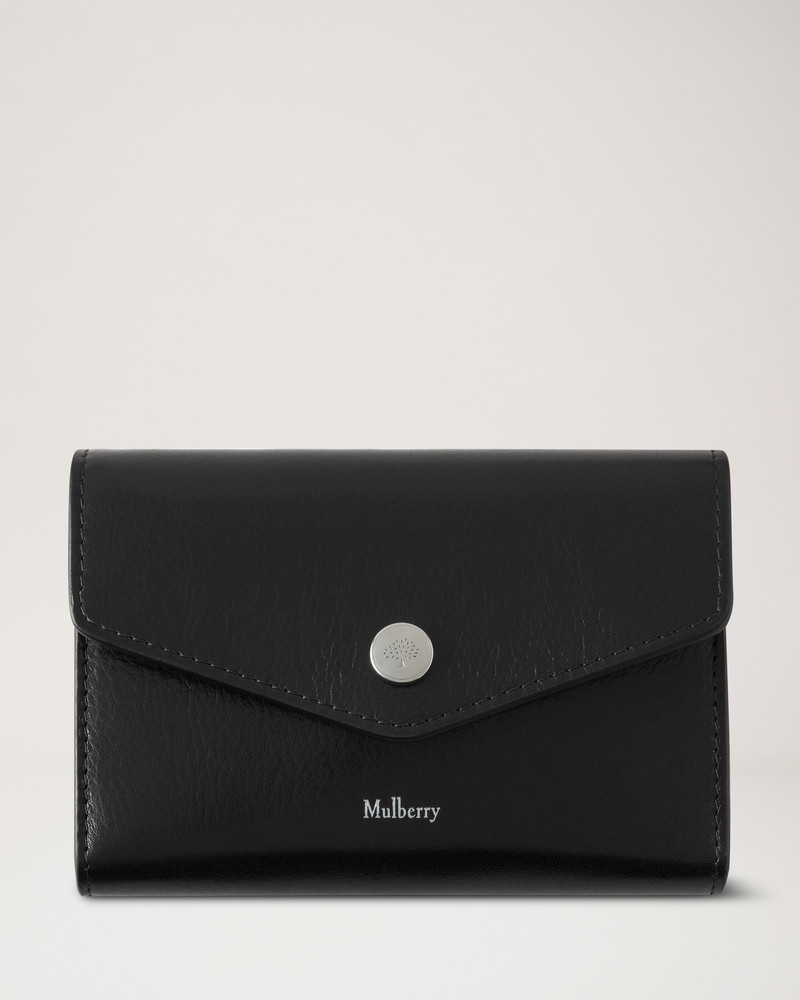 Press Stud Wallet Black High Shine Leather 1