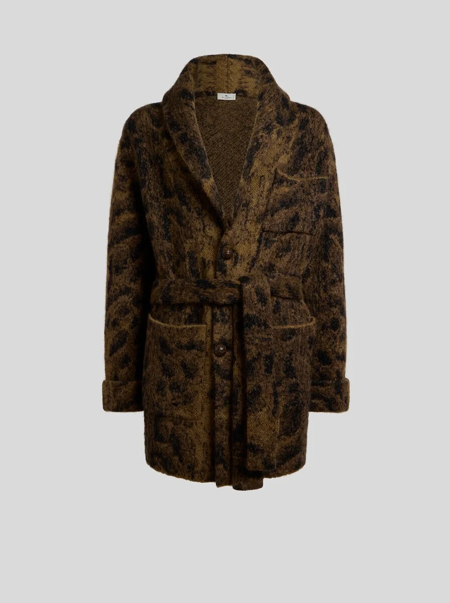 MOHAIR-BLEND JACQUARD PIQUE CARDIGAN WITH BELT AND ANIMAL MOTIF - 1