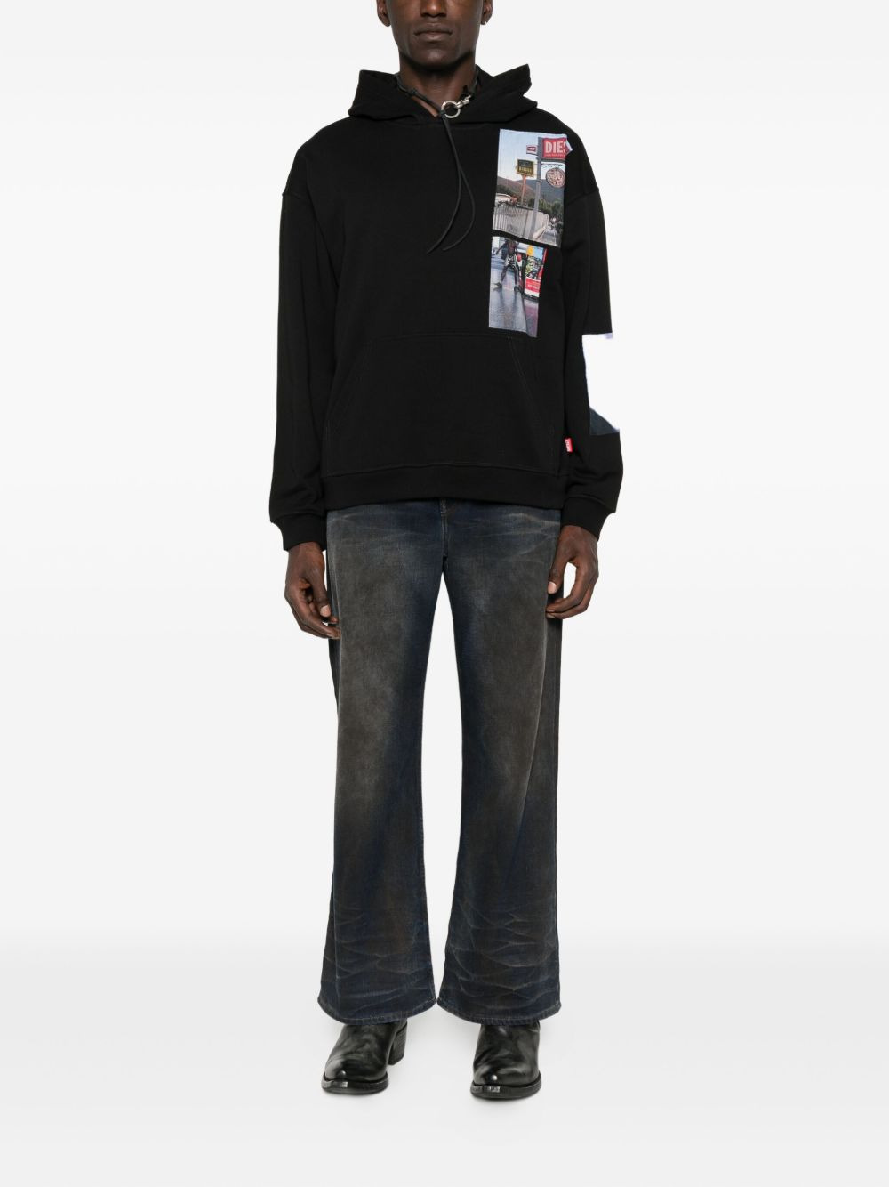 patchwork-print hoodie - 2