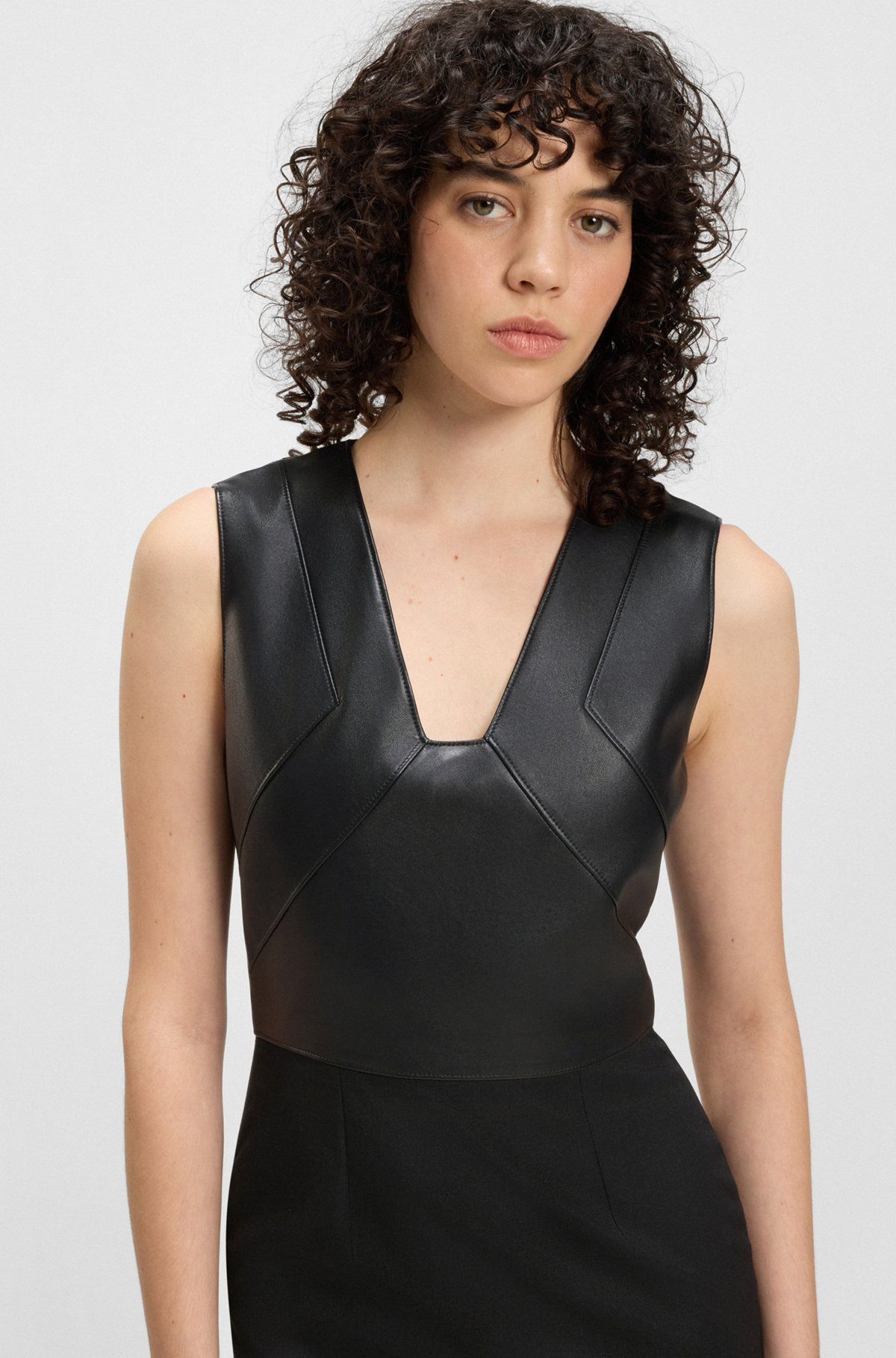 VIRGIN-WOOL DRESS WITH LEATHER BODICE - 5
